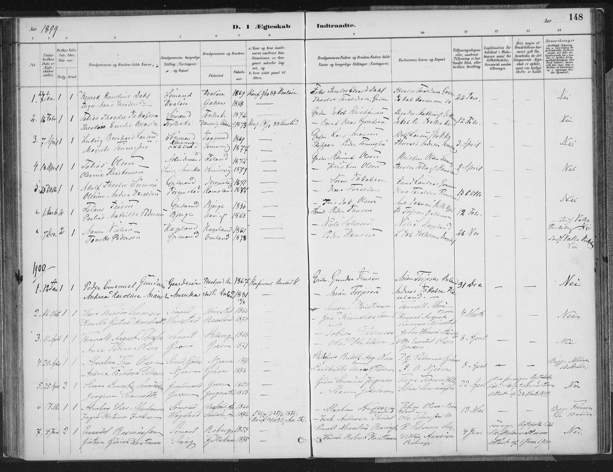 Sør-Audnedal sokneprestkontor, AV/SAK-1111-0039/F/Fa/Faa/L0004: Ministerialbok nr. A 4, 1884-1909, s. 148