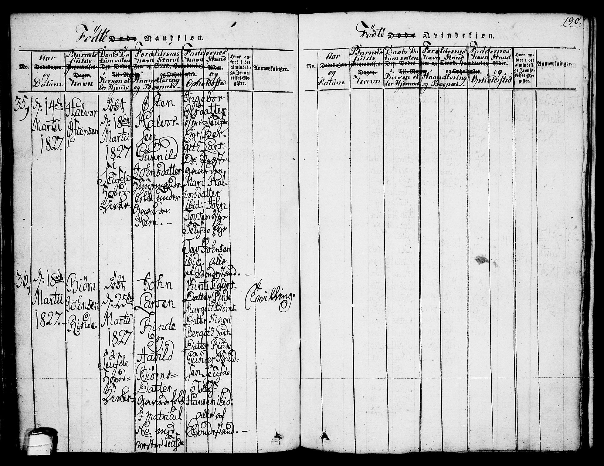 Sauherad kirkebøker, AV/SAKO-A-298/G/Ga/L0001: Klokkerbok nr. I 1, 1815-1827, s. 190