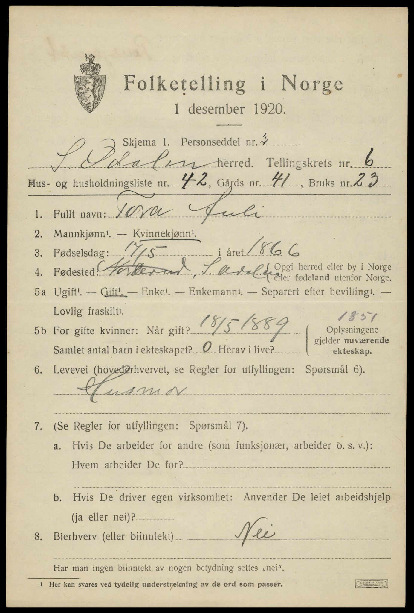 SAH, Folketelling 1920 for 0419 Sør-Odal herred, 1920, s. 7243