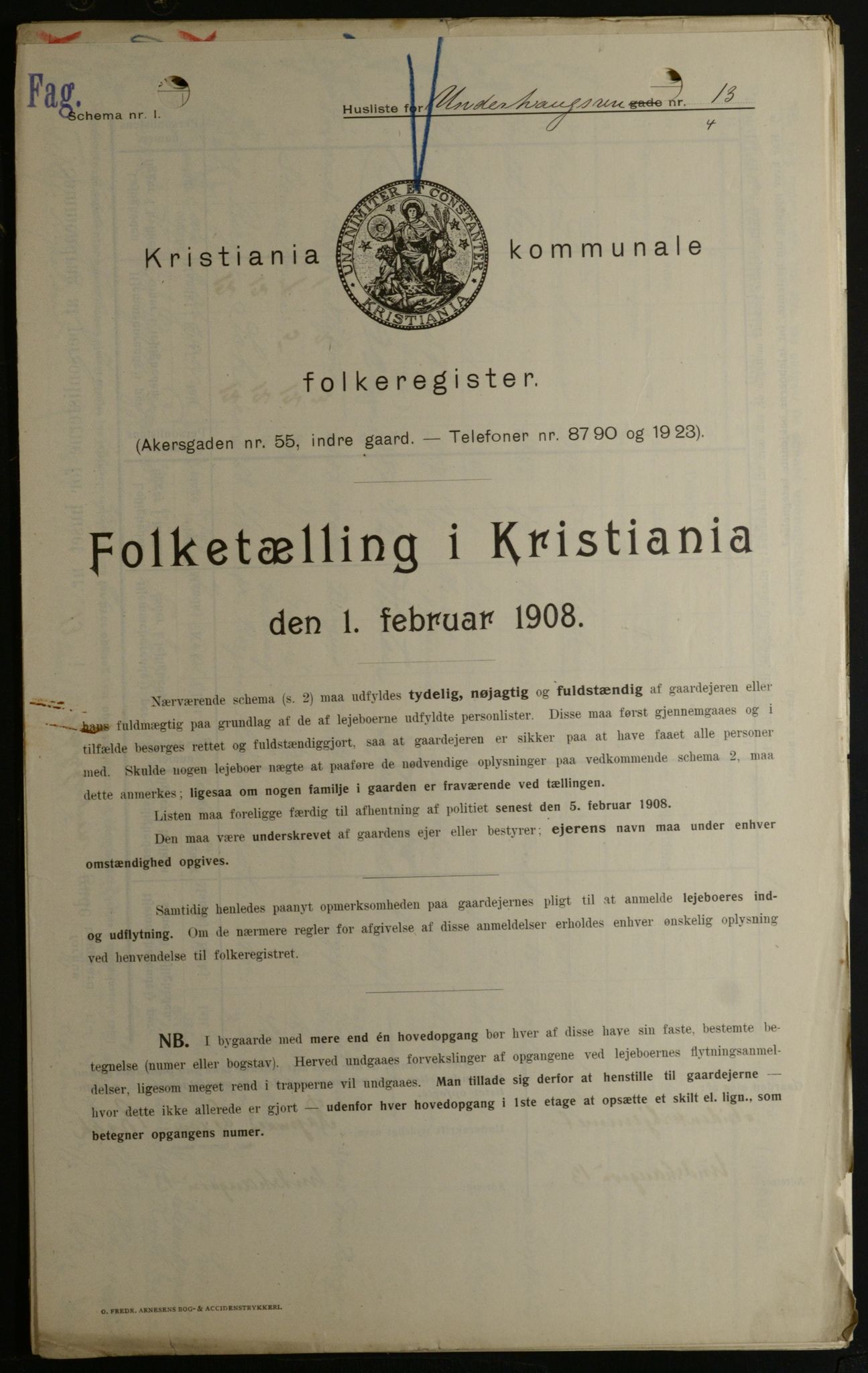 OBA, Kommunal folketelling 1.2.1908 for Kristiania kjøpstad, 1908, s. 107615