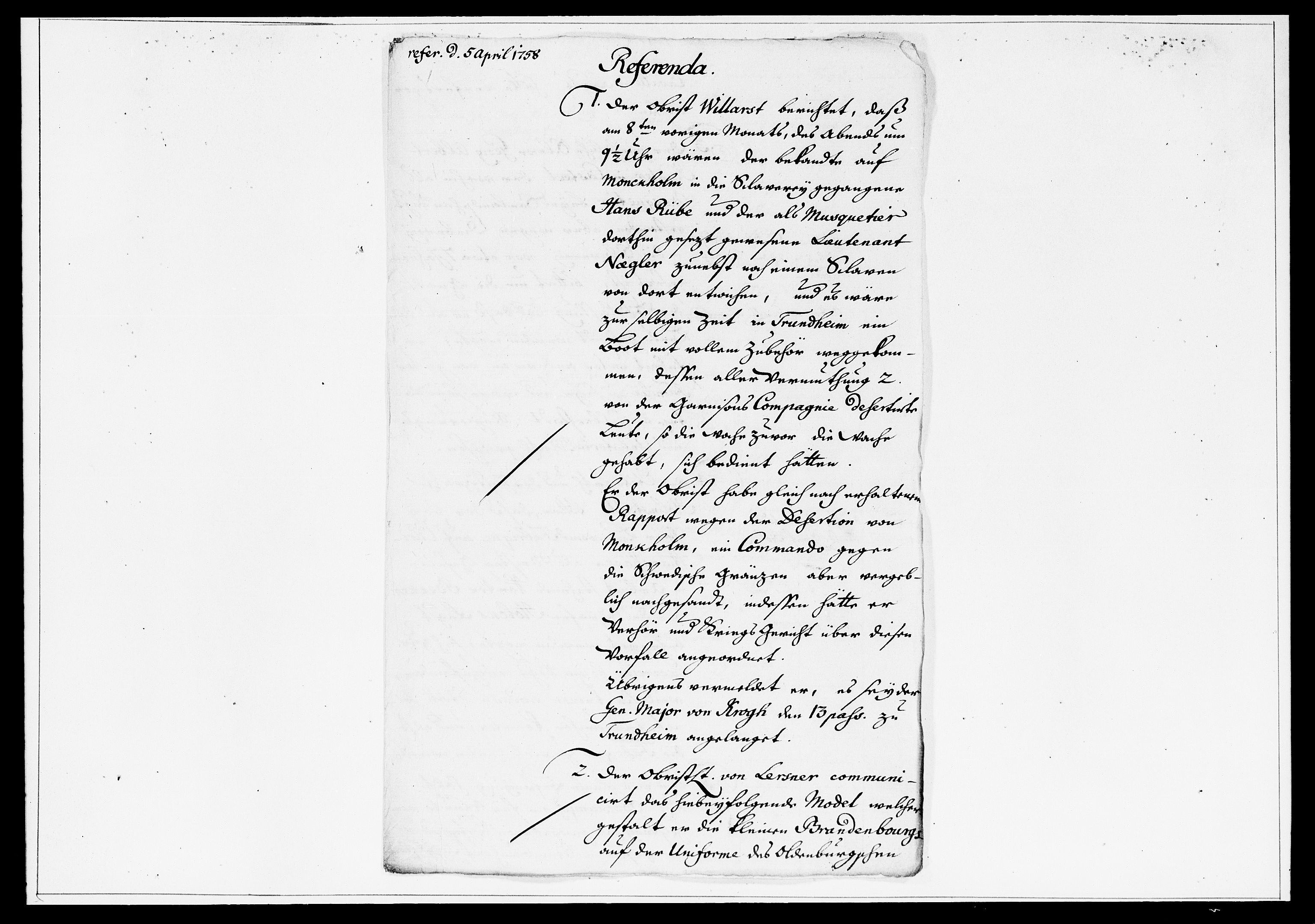Krigskollegiet, Krigskancelliet, DRA/A-0006/-/1297-1314: Refererede sager, 1758, s. 177