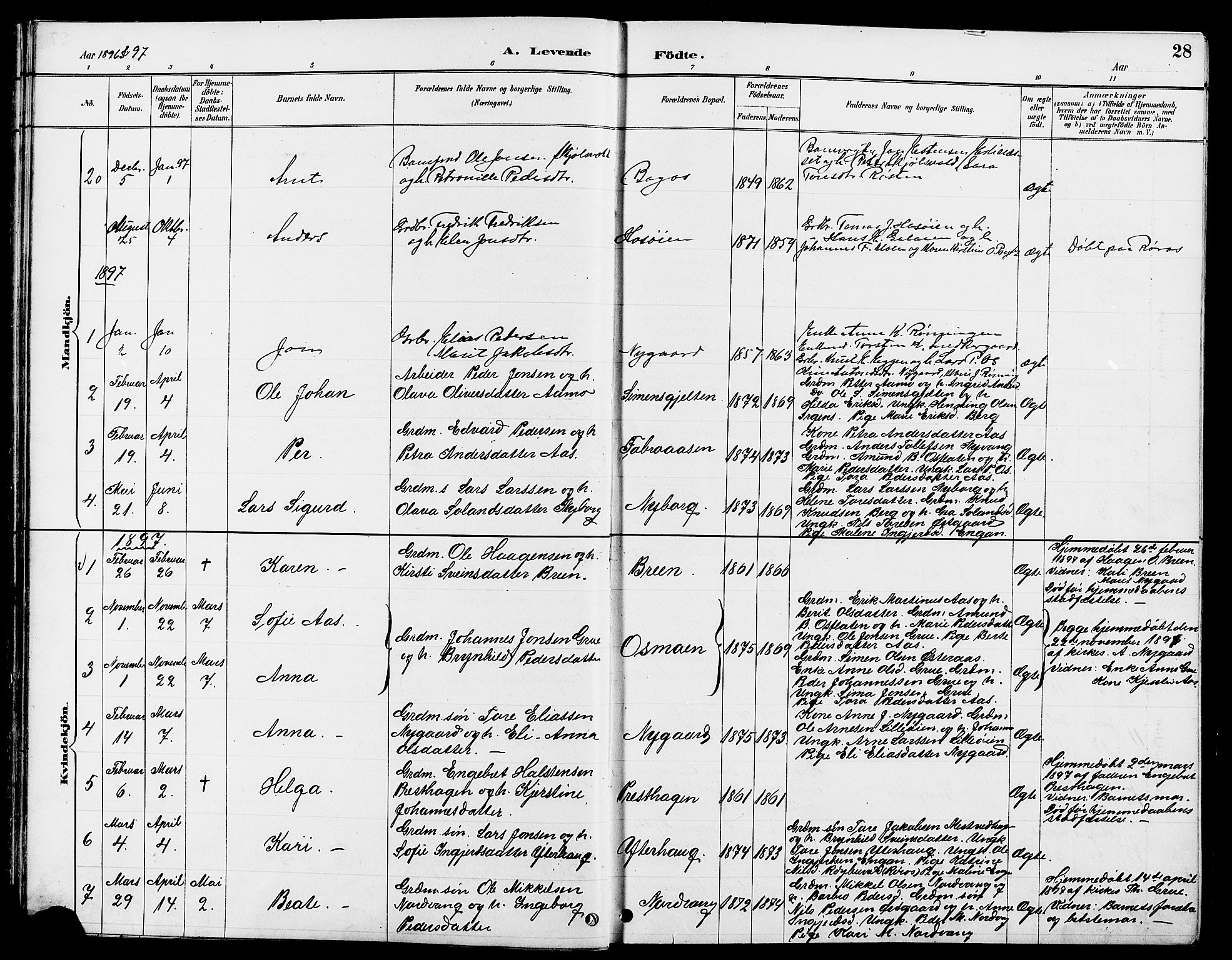 Tolga prestekontor, AV/SAH-PREST-062/L/L0008: Klokkerbok nr. 8, 1887-1912, s. 28