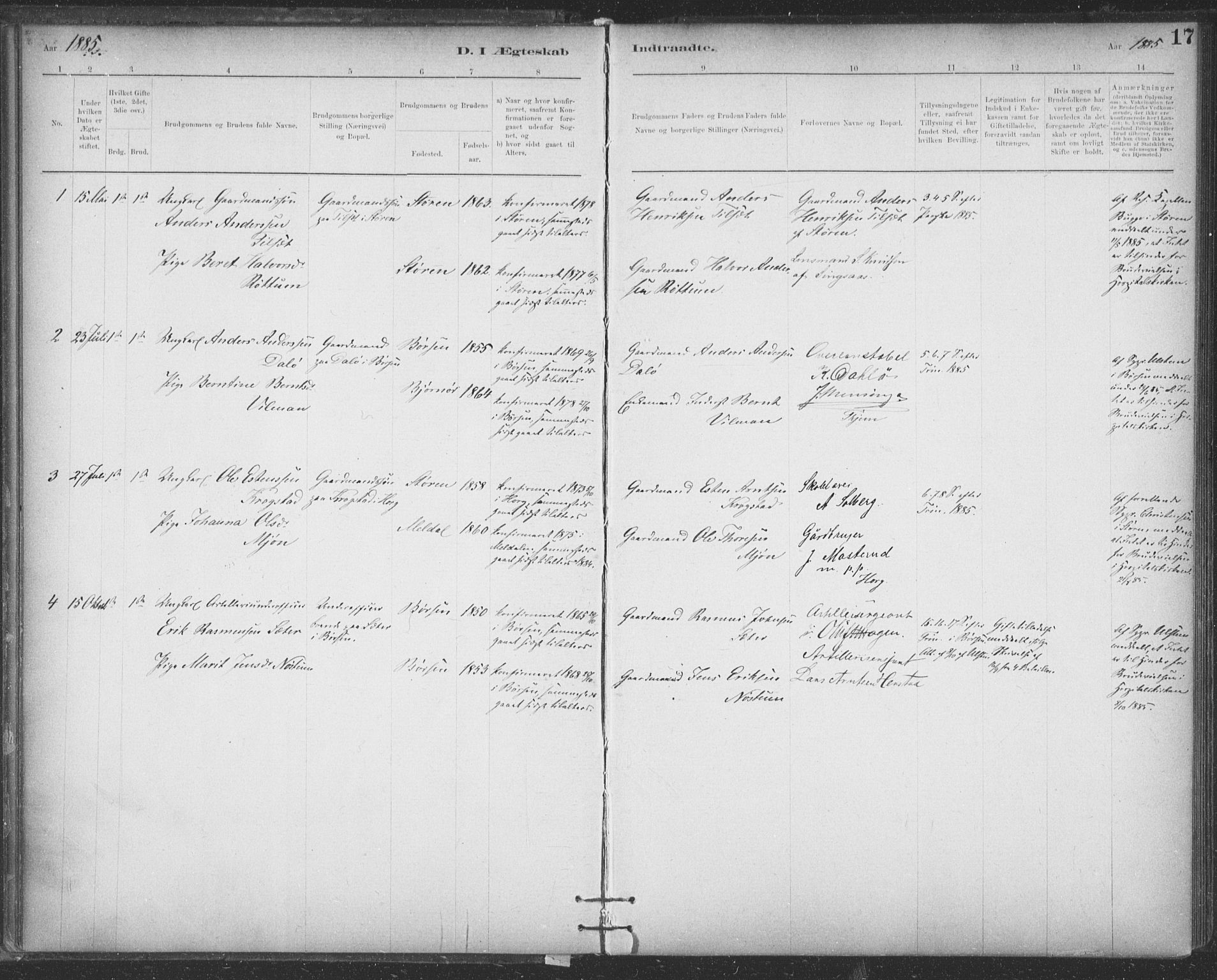 Ministerialprotokoller, klokkerbøker og fødselsregistre - Sør-Trøndelag, AV/SAT-A-1456/623/L0470: Ministerialbok nr. 623A04, 1884-1938, s. 17