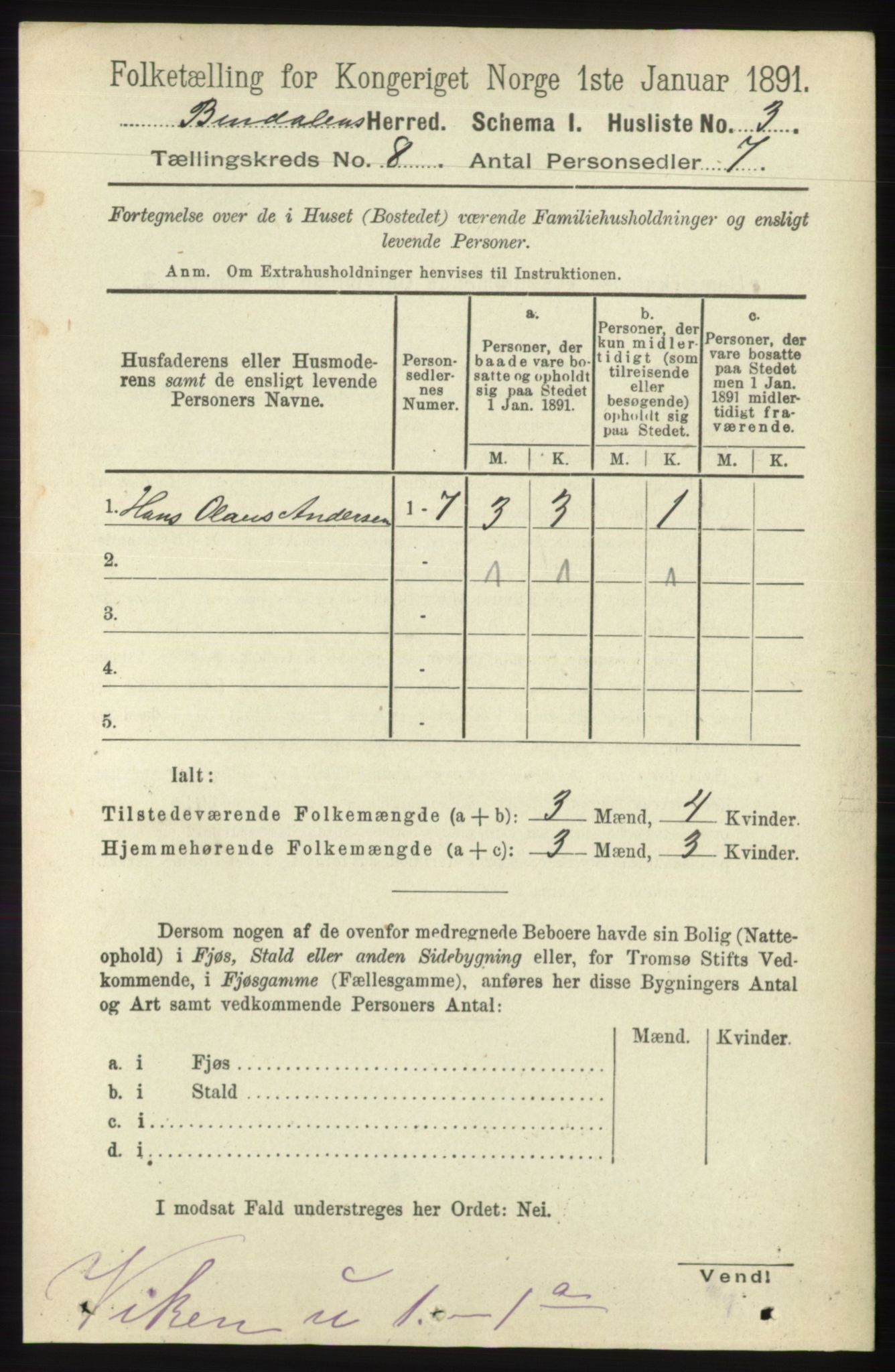 RA, Folketelling 1891 for 1811 Bindal herred, 1891, s. 2565