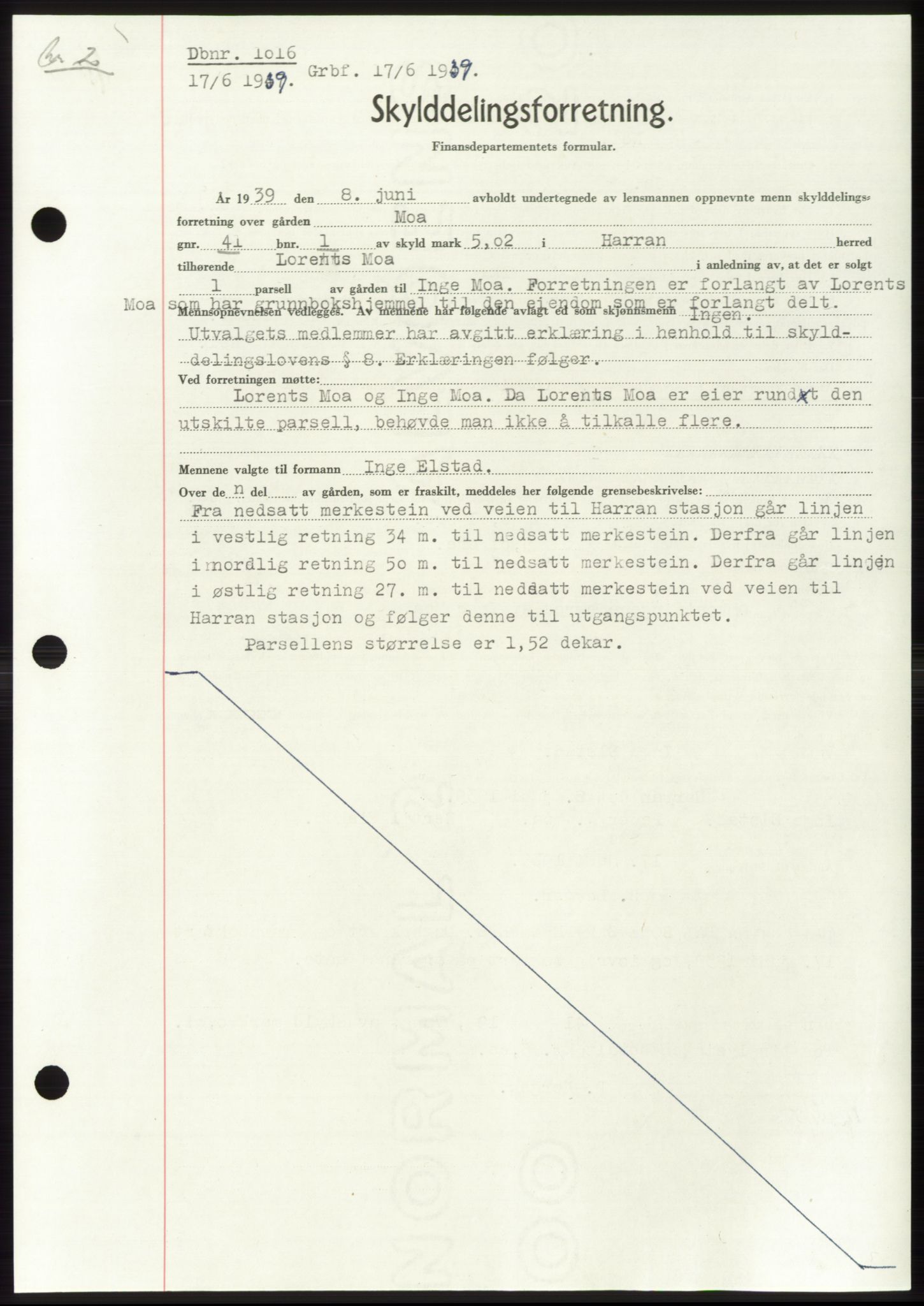 Namdal sorenskriveri, SAT/A-4133/1/2/2C: Pantebok nr. -, 1937-1939, Tingl.dato: 17.06.1939