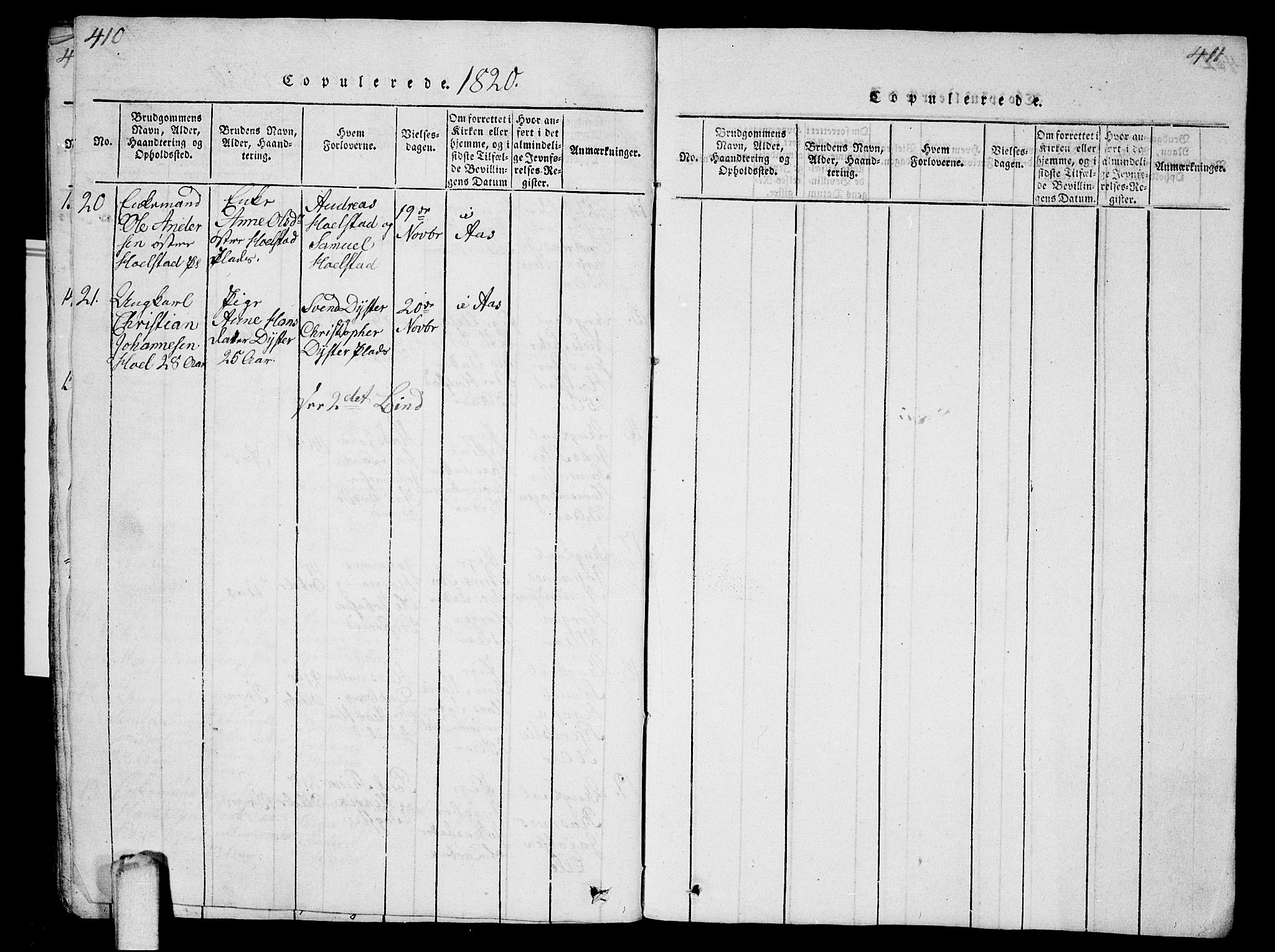 Ås prestekontor Kirkebøker, AV/SAO-A-10894/G/Ga/L0001: Klokkerbok nr. I 1, 1814-1820, s. 410-411