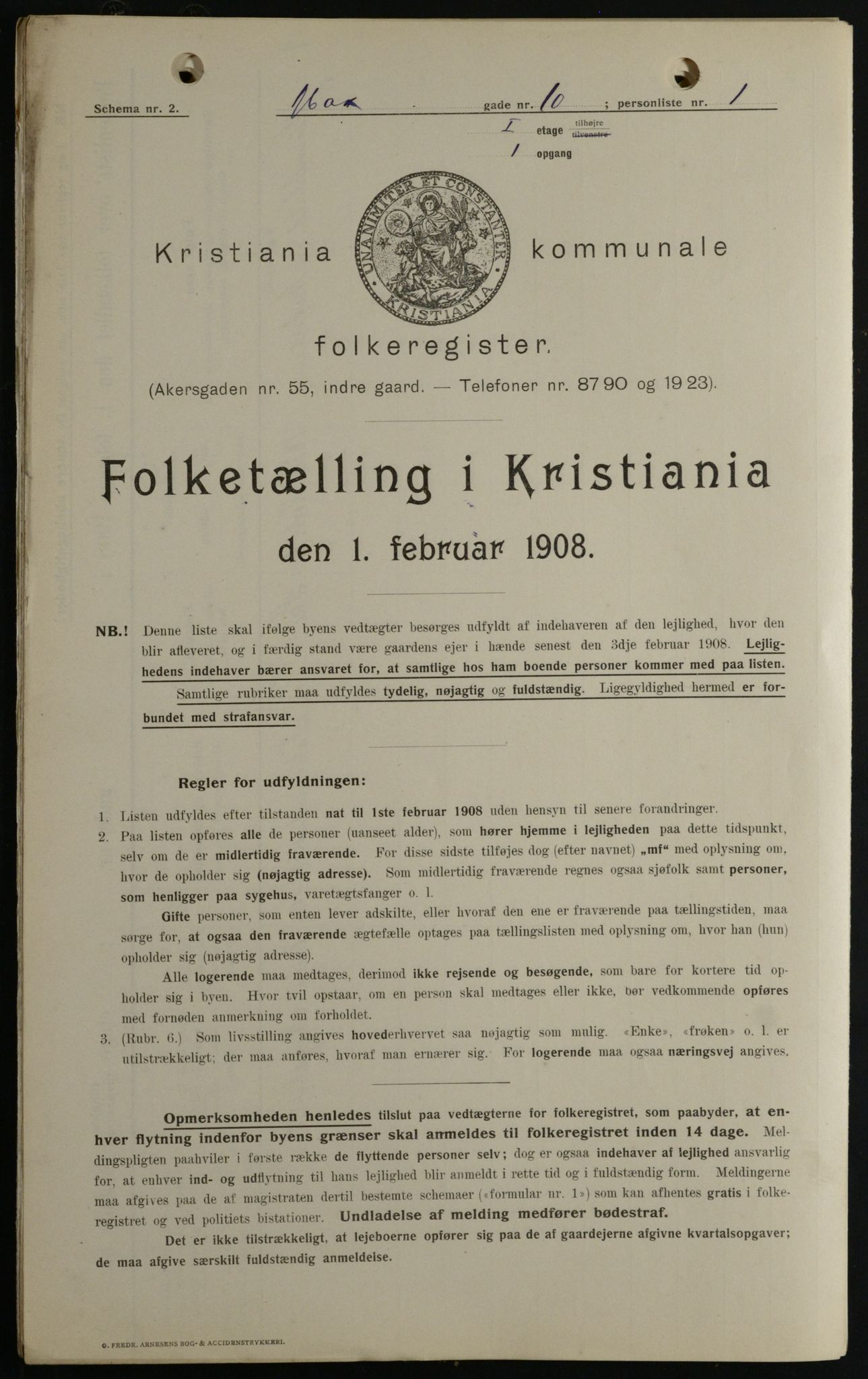 OBA, Kommunal folketelling 1.2.1908 for Kristiania kjøpstad, 1908, s. 58616