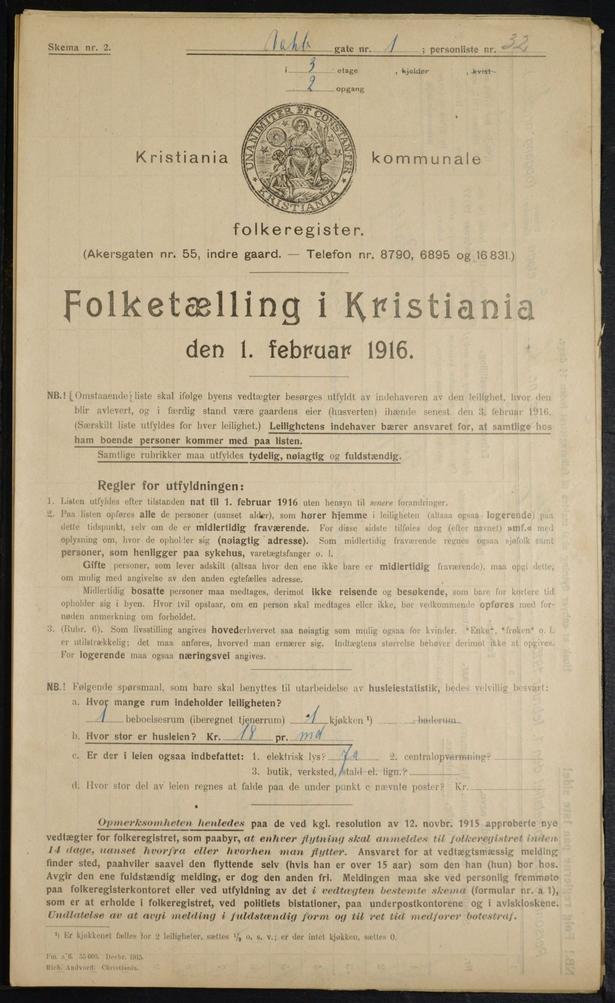 OBA, Kommunal folketelling 1.2.1916 for Kristiania, 1916, s. 125134