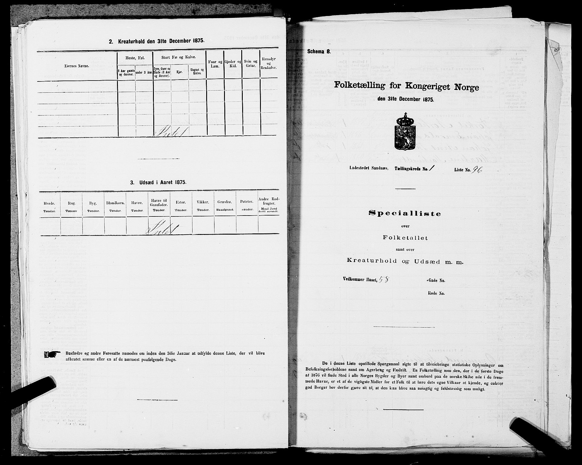 SAST, Folketelling 1875 for 1102B Høyland prestegjeld, Sandnes ladested, 1875, s. 201