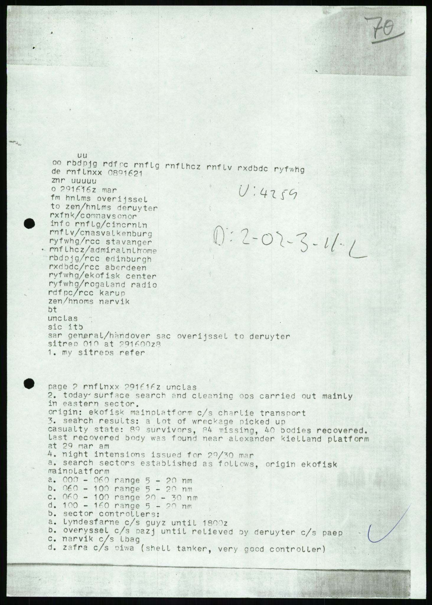 Justisdepartementet, Granskningskommisjonen ved Alexander Kielland-ulykken 27.3.1980, AV/RA-S-1165/D/L0017: P Hjelpefartøy (Doku.liste + P1-P6 av 6)/Q Hovedredningssentralen (Q0-Q27 av 27), 1980-1981, s. 217