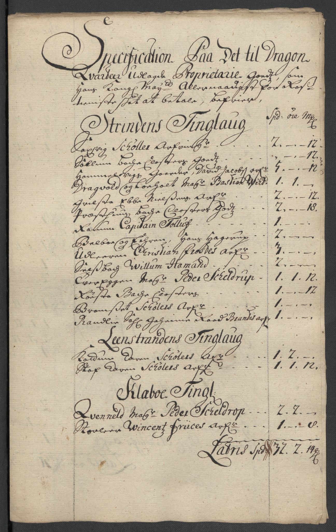 Rentekammeret inntil 1814, Reviderte regnskaper, Fogderegnskap, AV/RA-EA-4092/R61/L4111: Fogderegnskap Strinda og Selbu, 1709-1710, s. 174