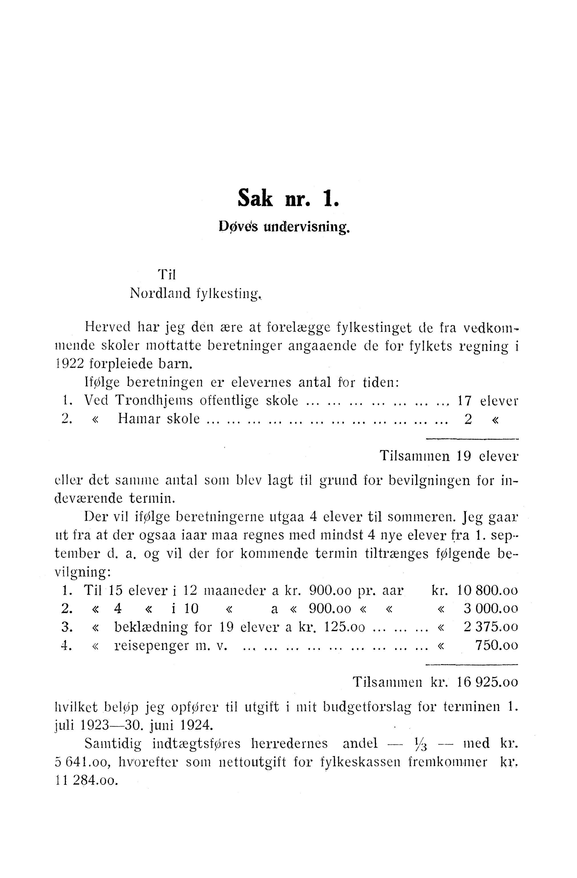 Nordland Fylkeskommune. Fylkestinget, AIN/NFK-17/176/A/Ac/L0046: Fylkestingsforhandlinger 1923, 1923