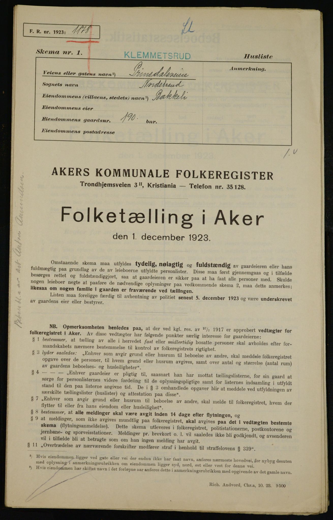 , Kommunal folketelling 1.12.1923 for Aker, 1923, s. 43506