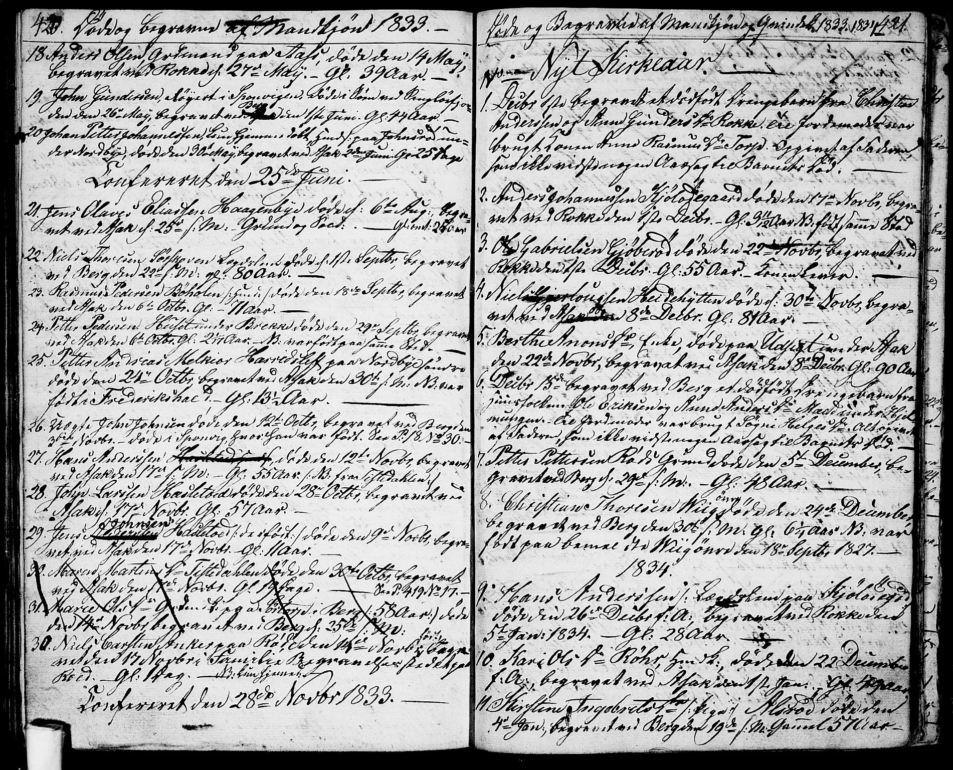 Berg prestekontor Kirkebøker, AV/SAO-A-10902/G/Ga/L0002: Klokkerbok nr. I 2, 1832-1844, s. 420-421