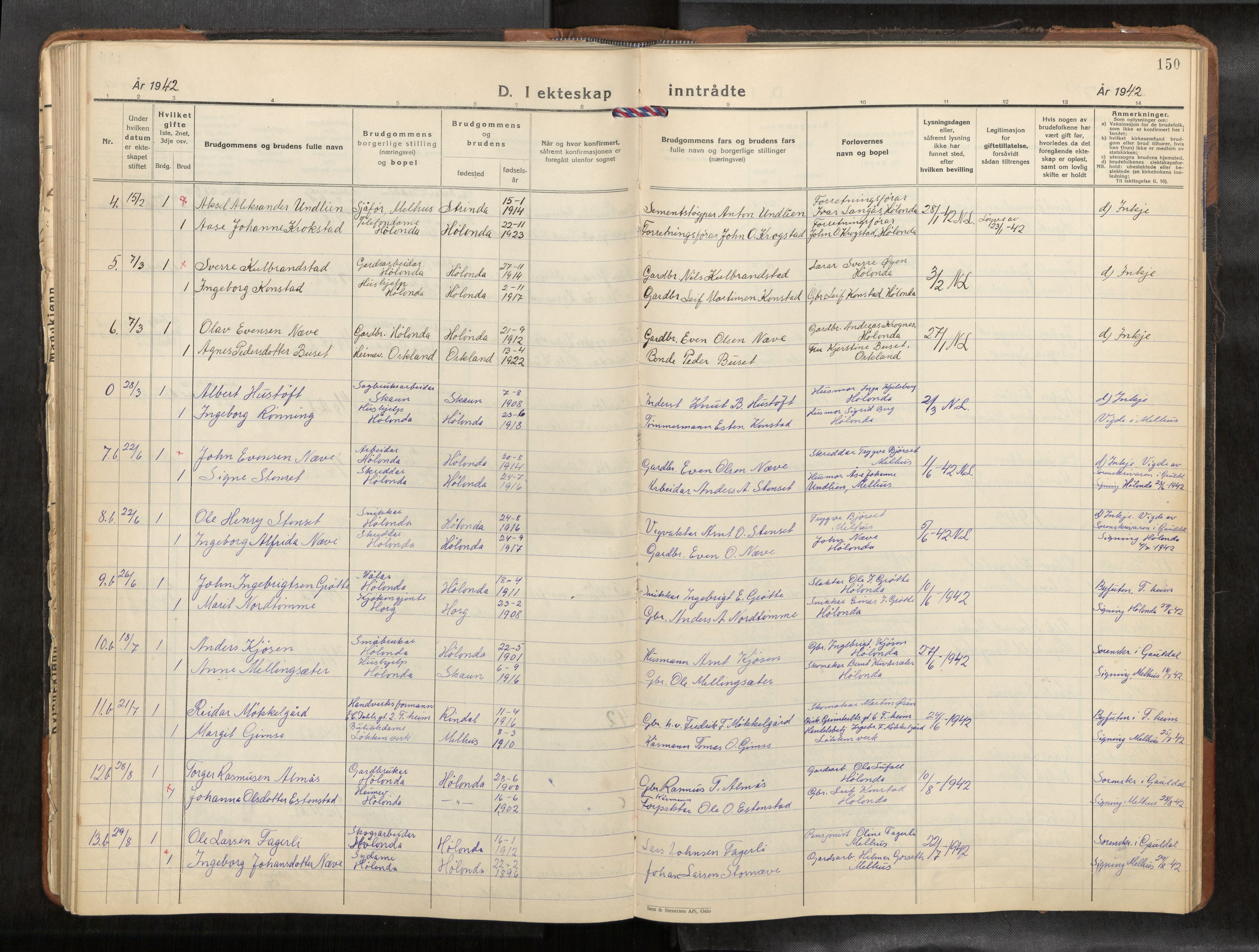 Ministerialprotokoller, klokkerbøker og fødselsregistre - Sør-Trøndelag, AV/SAT-A-1456/694/L1134b: Klokkerbok nr. 694C07, 1937-1984, s. 150