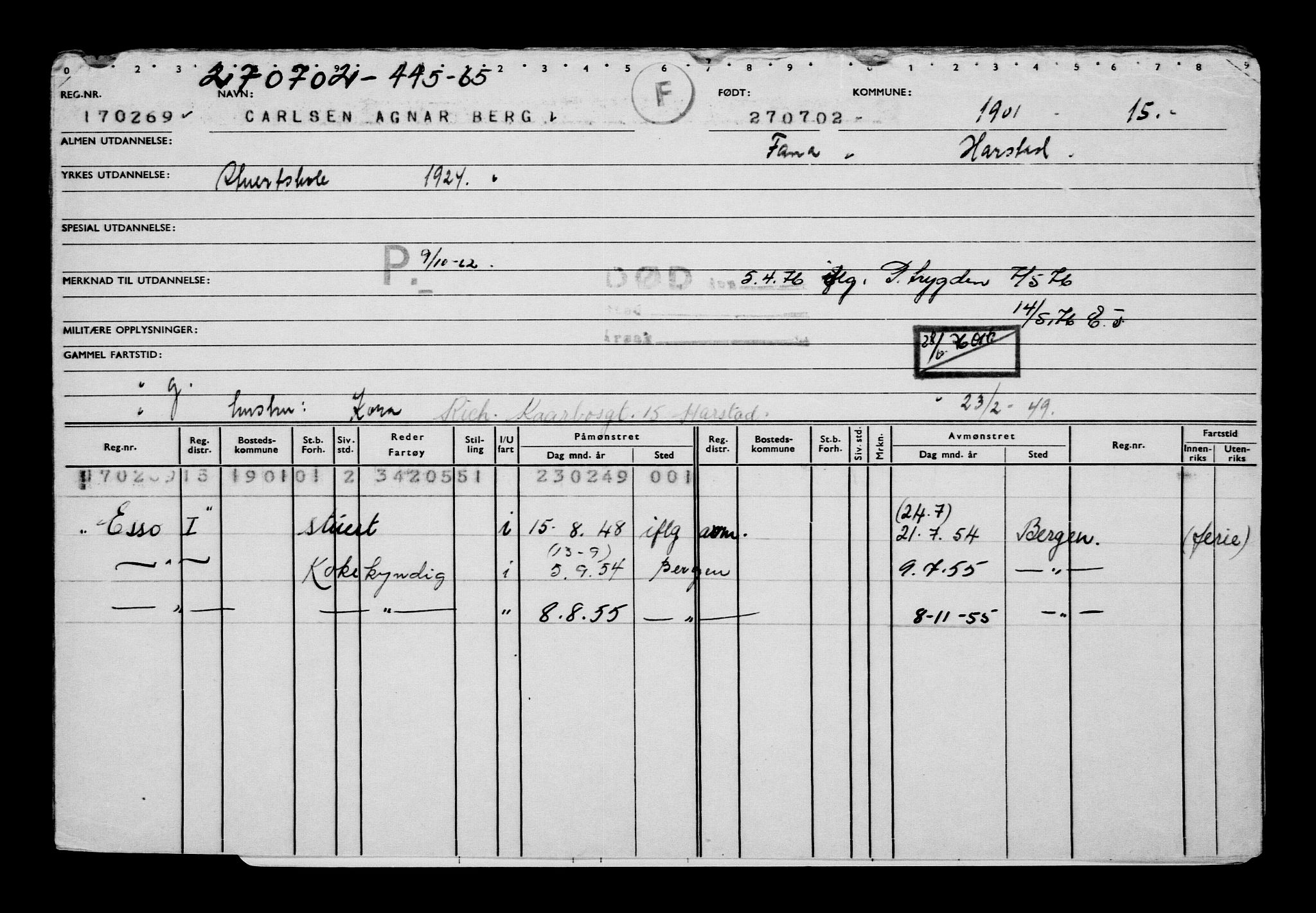 Direktoratet for sjømenn, RA/S-3545/G/Gb/L0045: Hovedkort, 1902, s. 238