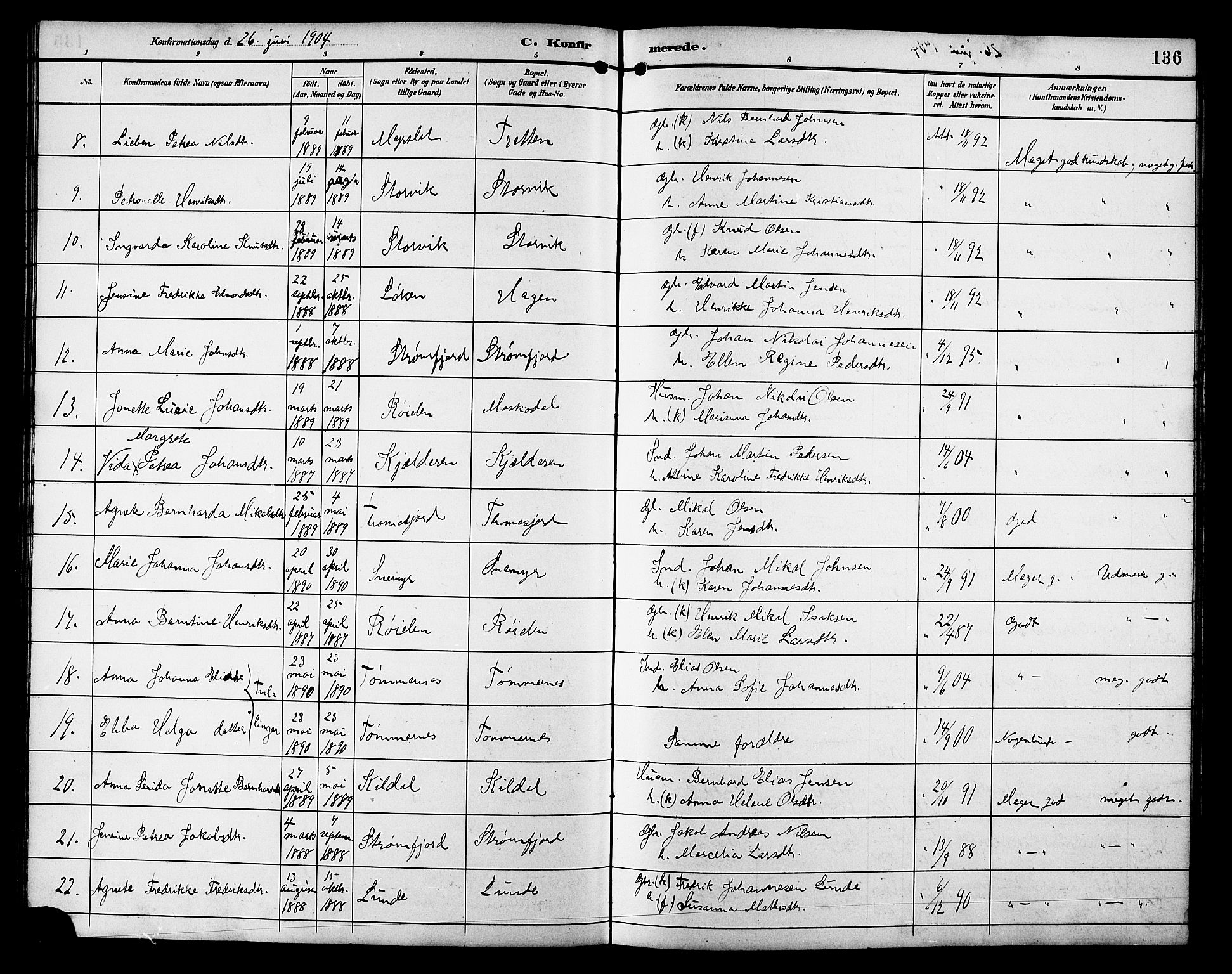 Skjervøy sokneprestkontor, AV/SATØ-S-1300/H/Ha/Hab/L0021klokker: Klokkerbok nr. 21, 1893-1910, s. 136