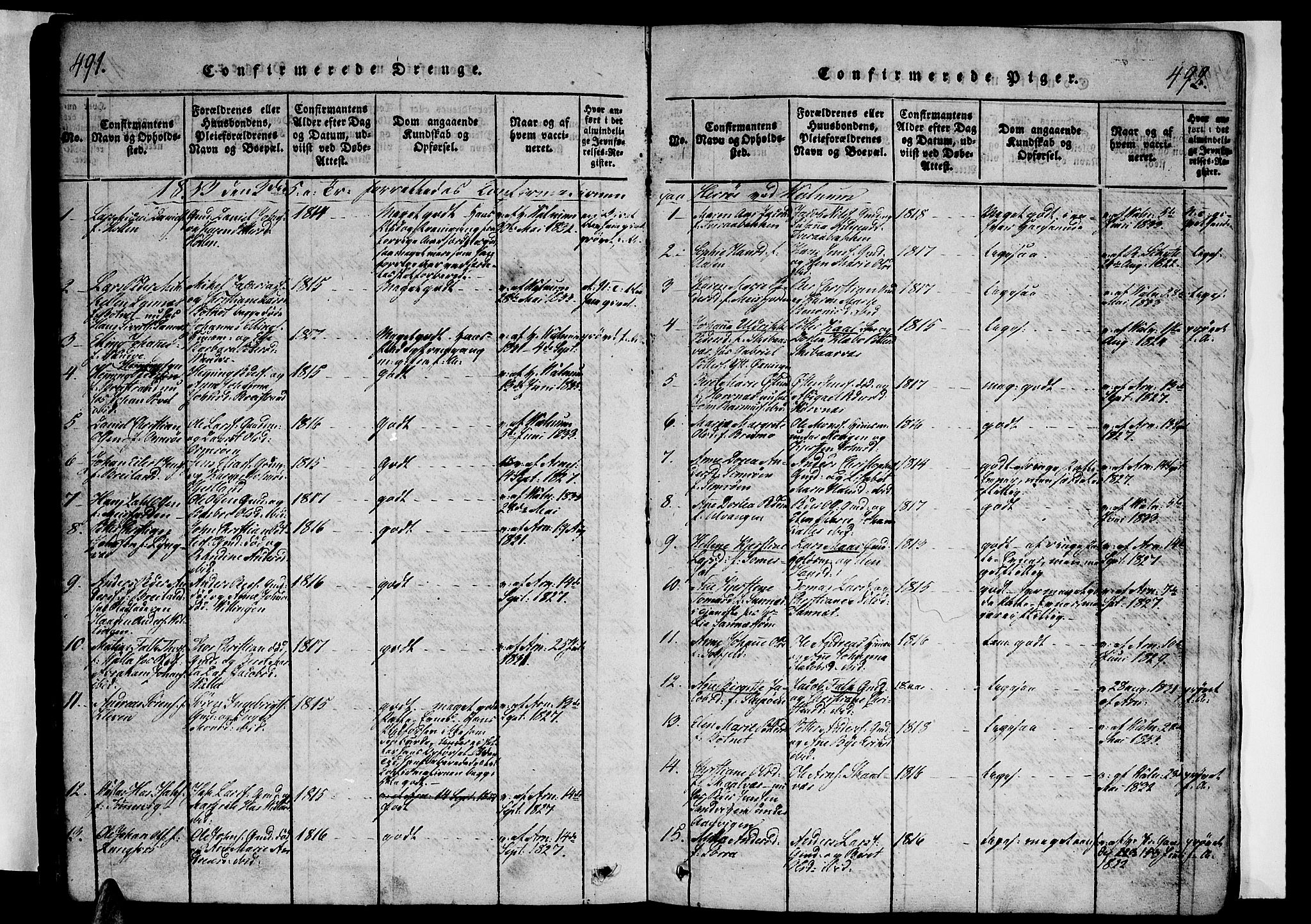 Ministerialprotokoller, klokkerbøker og fødselsregistre - Nordland, AV/SAT-A-1459/834/L0510: Klokkerbok nr. 834C01, 1820-1847, s. 491-492