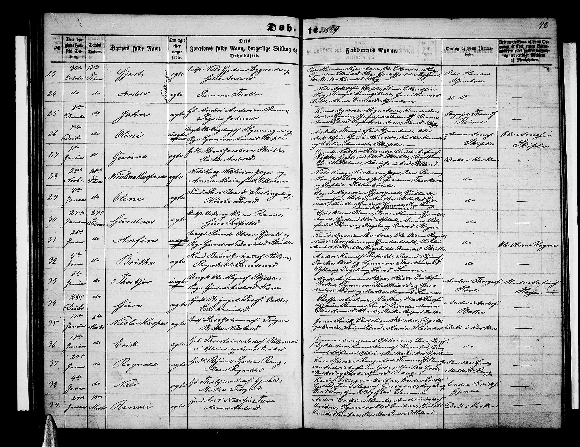 Voss sokneprestembete, AV/SAB-A-79001/H/Hab: Klokkerbok nr. B 1, 1855-1869, s. 42
