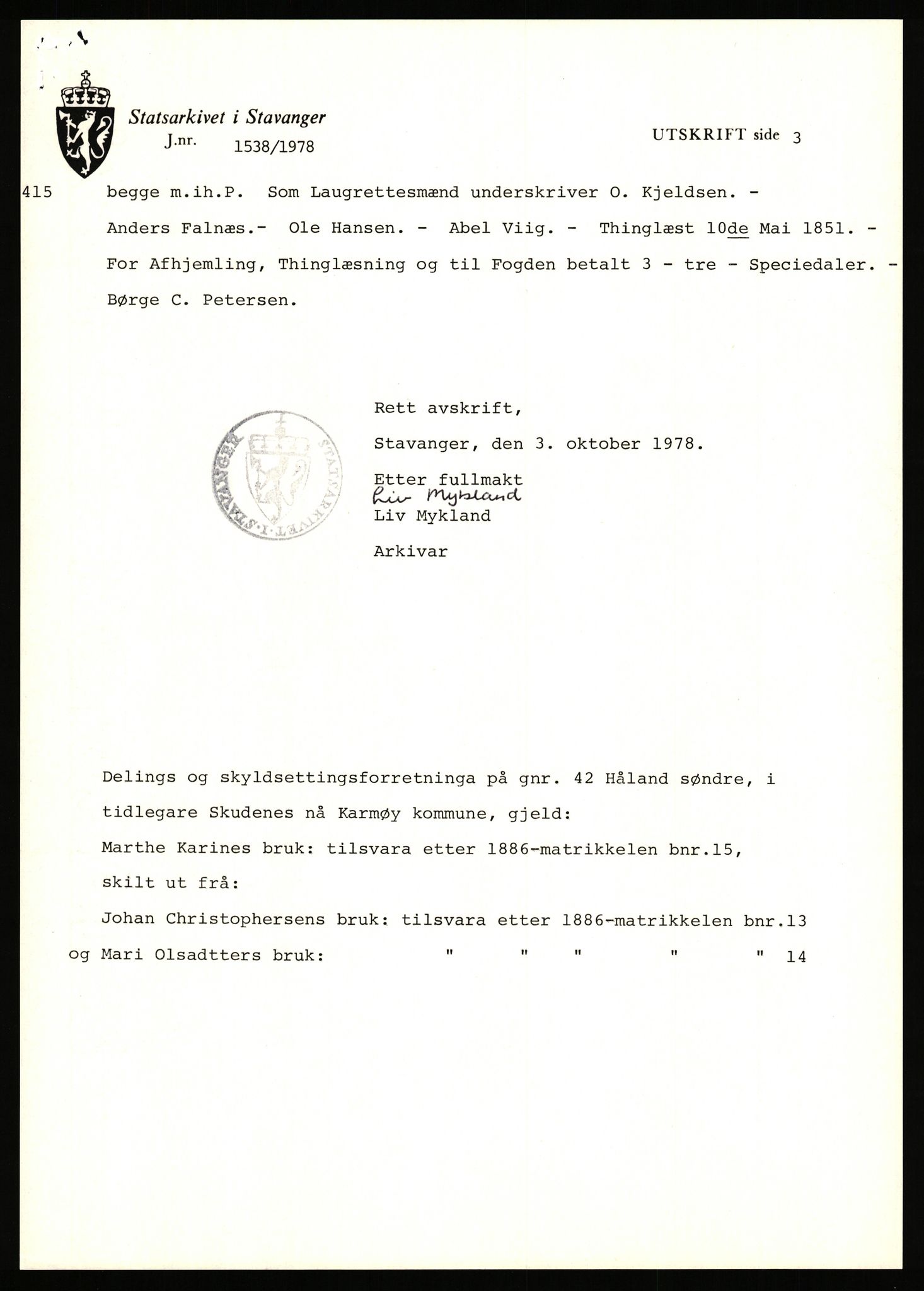 Statsarkivet i Stavanger, SAST/A-101971/03/Y/Yj/L0043: Avskrifter sortert etter gårdsnavn: Håland - Håvågs laksefiskeri, 1750-1930, s. 111