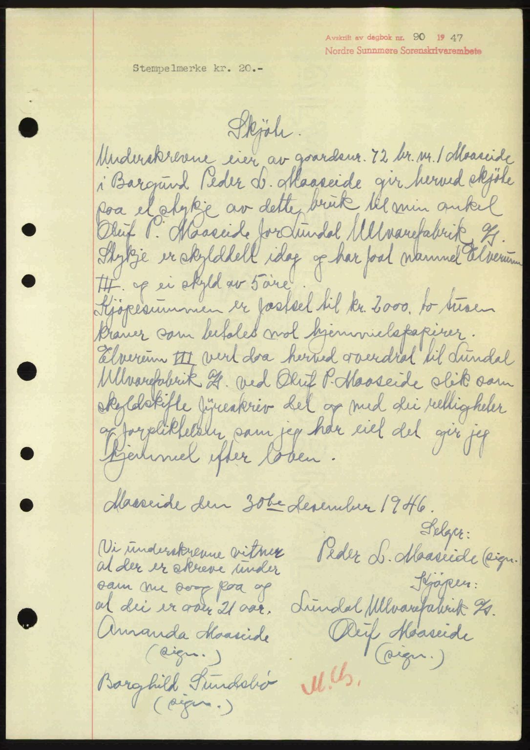 Nordre Sunnmøre sorenskriveri, AV/SAT-A-0006/1/2/2C/2Ca: Pantebok nr. A23, 1946-1947, Dagboknr: 90/1947