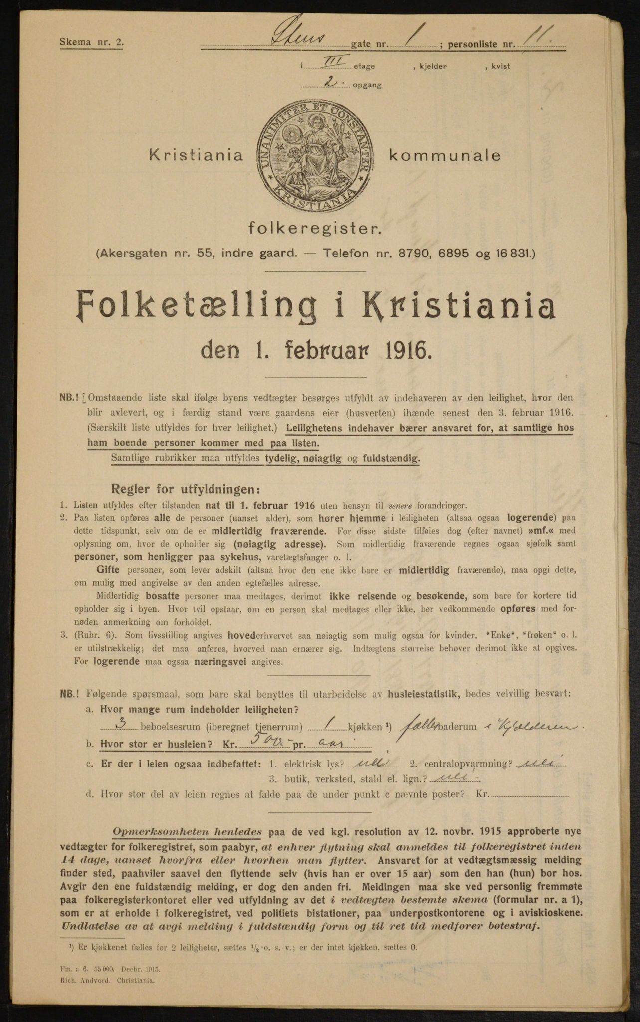 OBA, Kommunal folketelling 1.2.1916 for Kristiania, 1916, s. 104446