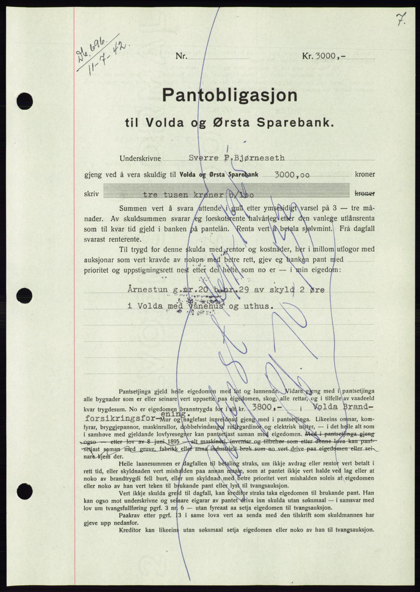 Søre Sunnmøre sorenskriveri, SAT/A-4122/1/2/2C/L0074: Pantebok nr. 68, 1942-1943, Dagboknr: 696/1942