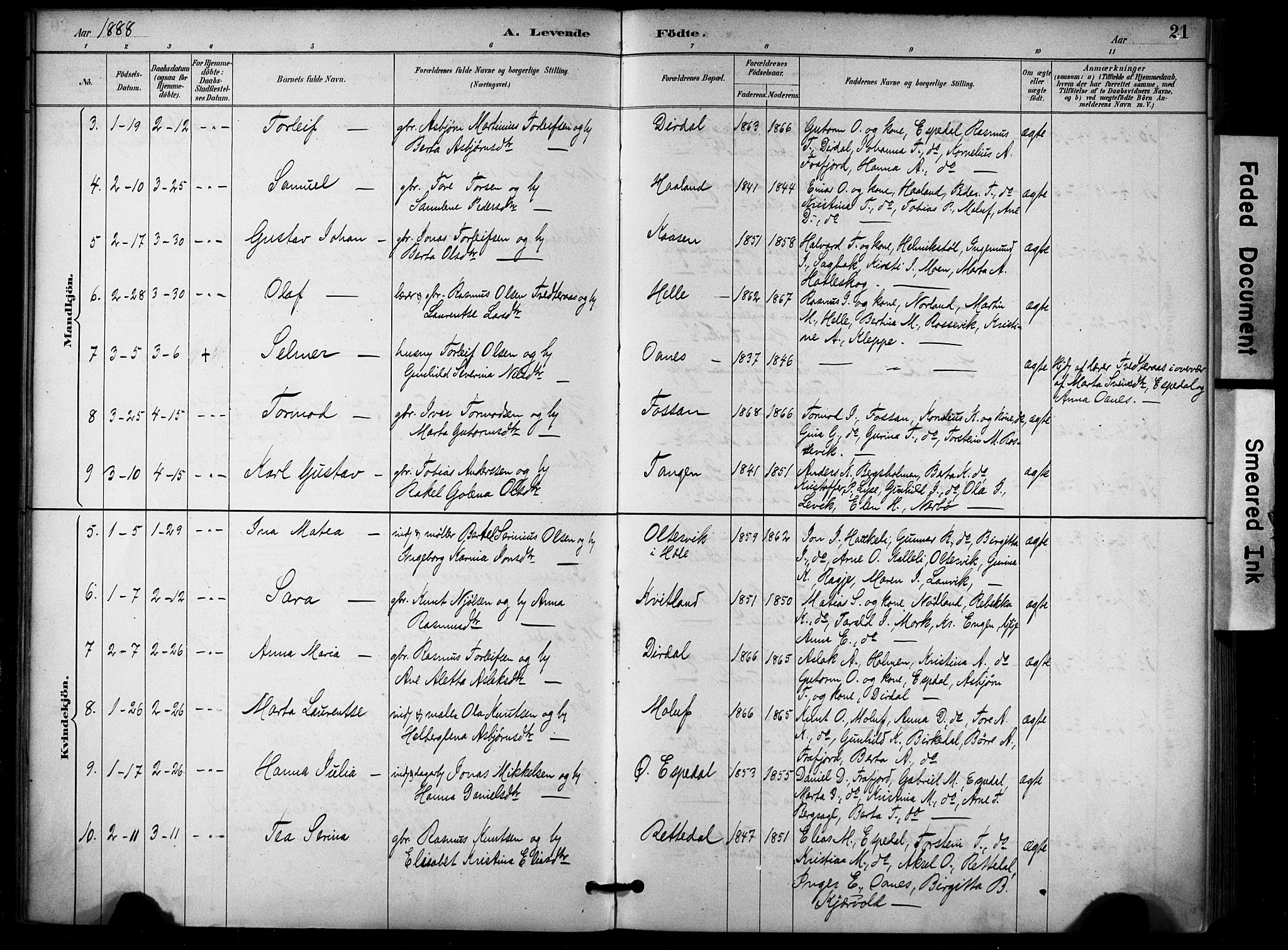 Høgsfjord sokneprestkontor, AV/SAST-A-101624/H/Ha/Haa/L0006: Ministerialbok nr. A 6, 1885-1897, s. 21