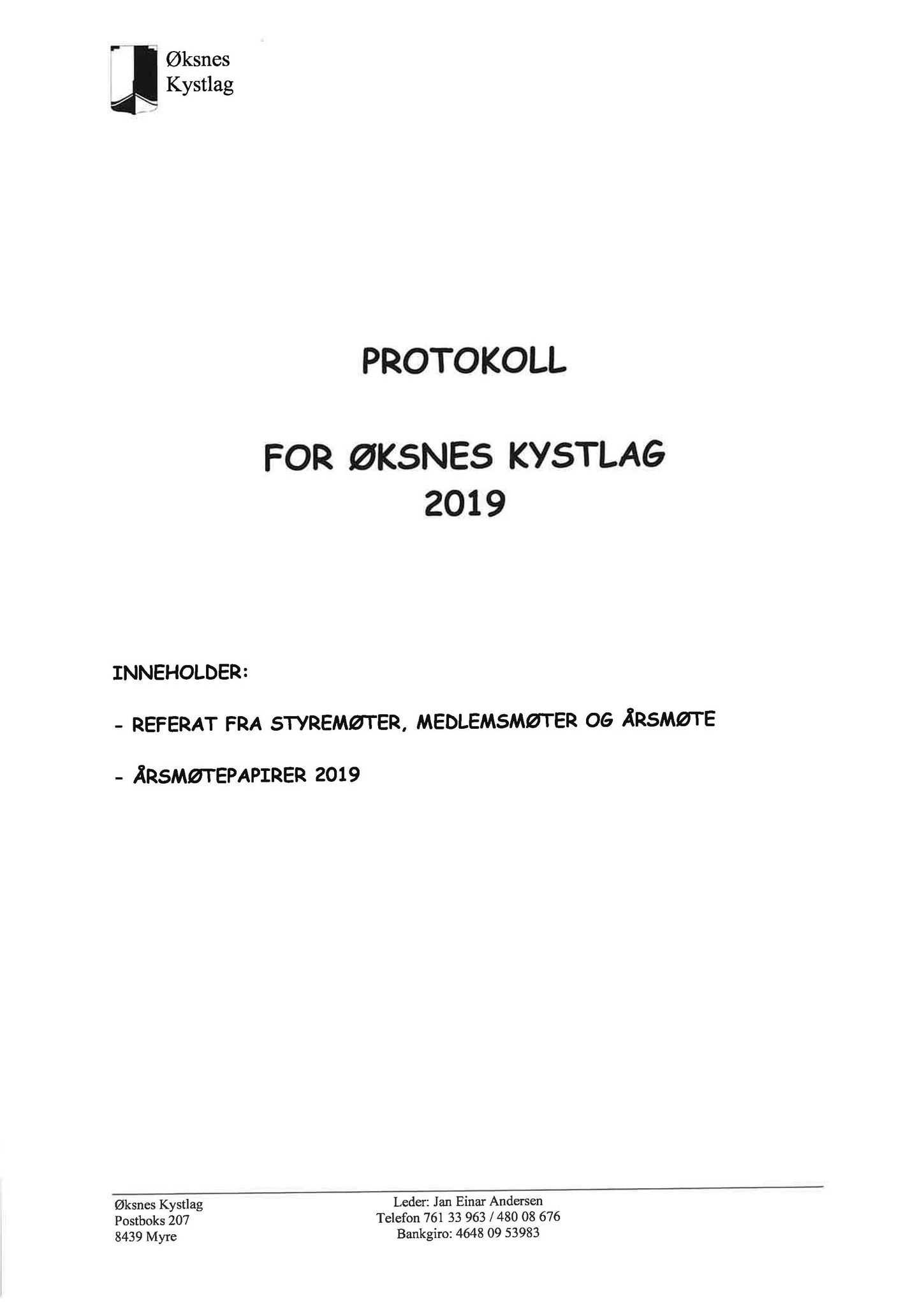 Øksnes kystlag, AIN/A-22/144/A/Aa/L0015: Møtebok, 2019