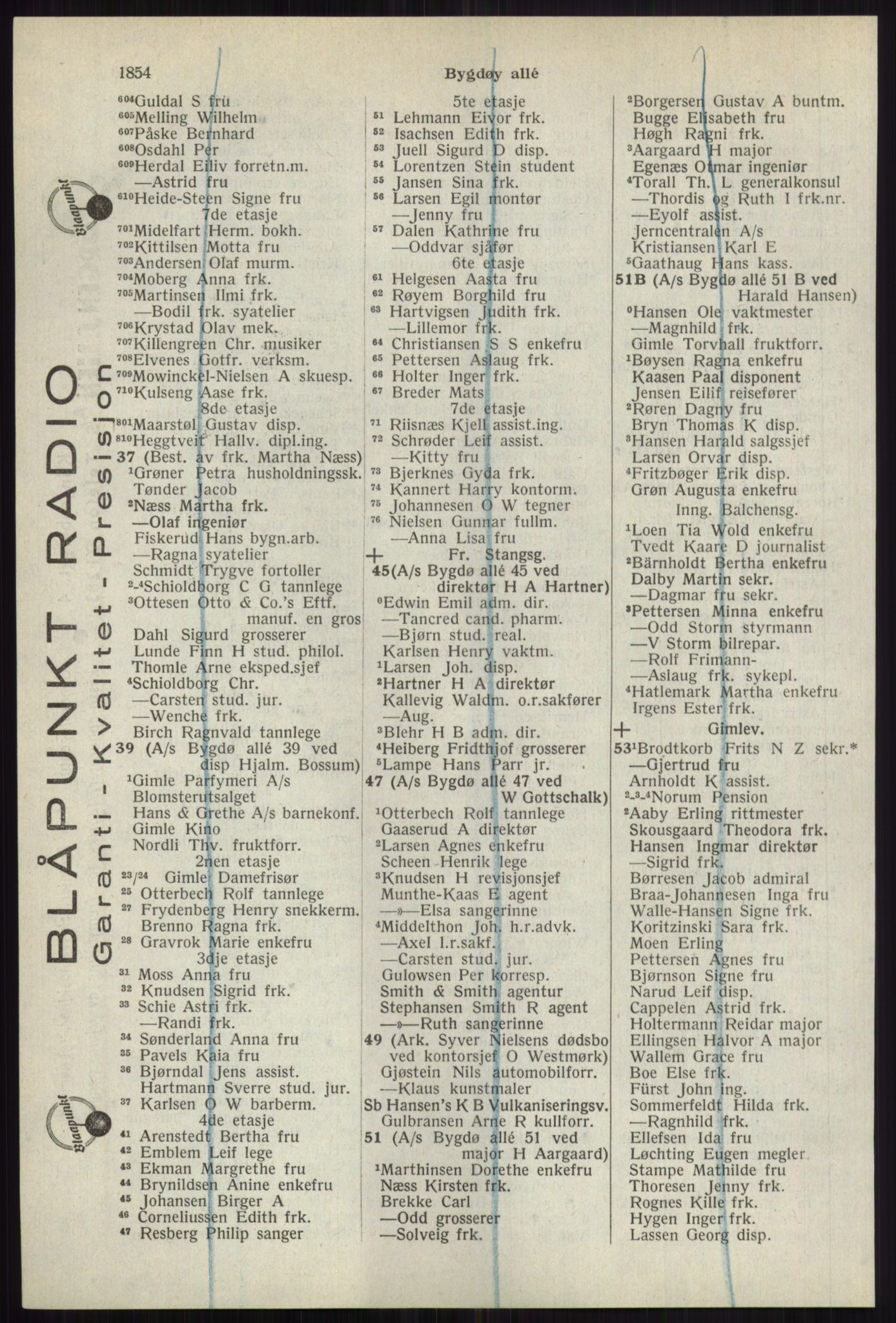 Kristiania/Oslo adressebok, PUBL/-, 1941, s. 1854