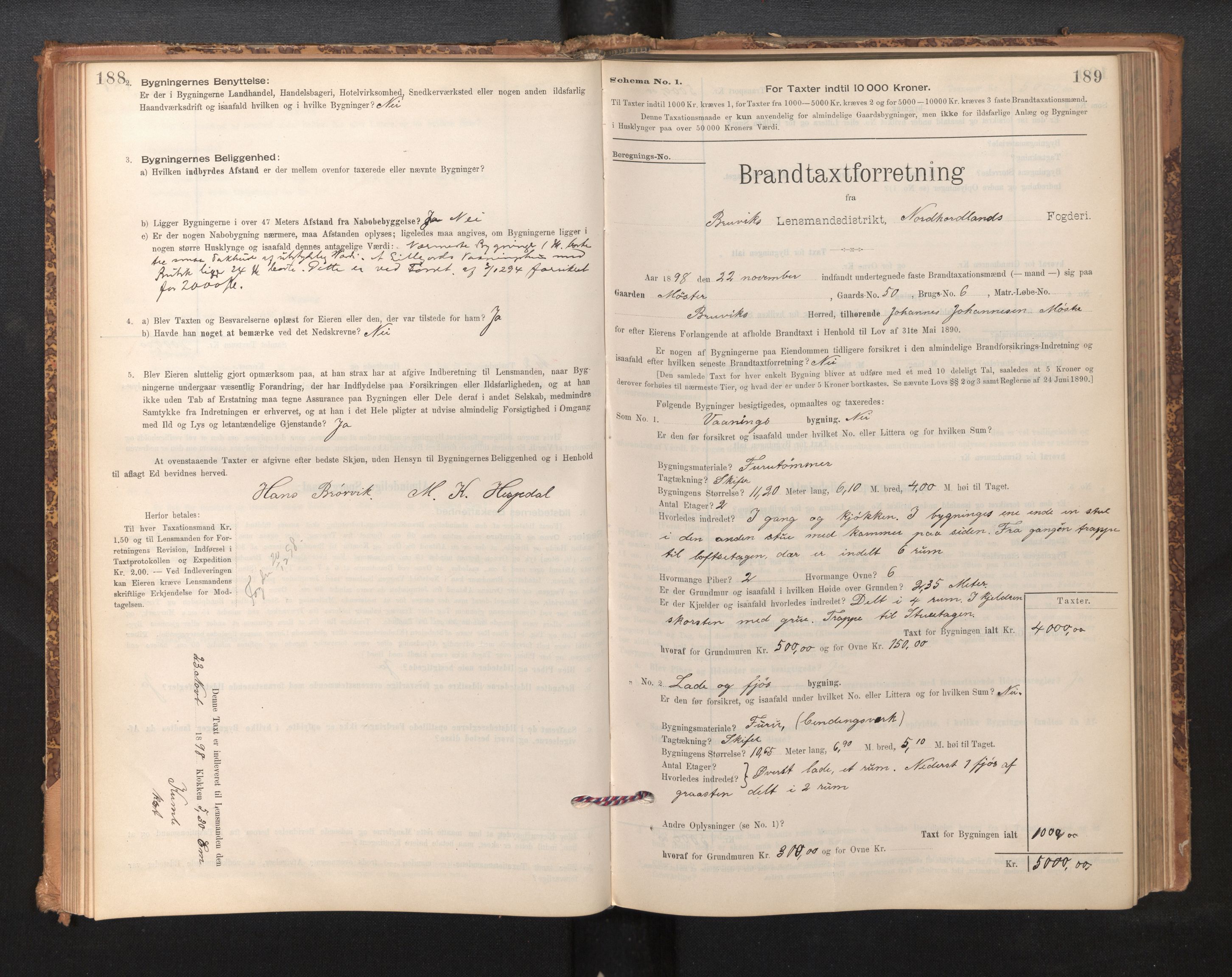 Lensmannen i Bruvik, SAB/A-31301/0012/L0006: Branntakstprotokoll, skjematakst, 1894-1906, s. 188-189