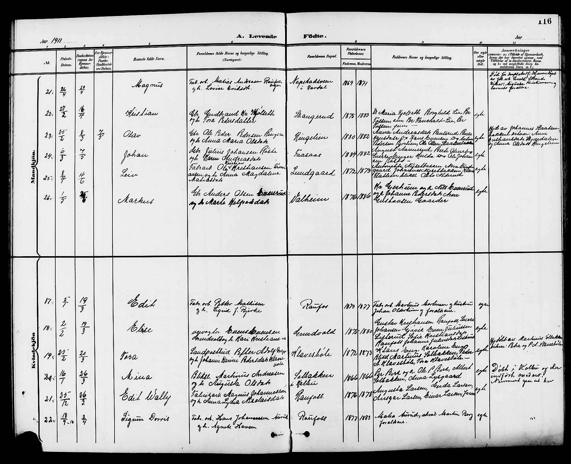 Vestre Toten prestekontor, AV/SAH-PREST-108/H/Ha/Hab/L0010: Klokkerbok nr. 10, 1900-1912, s. 116