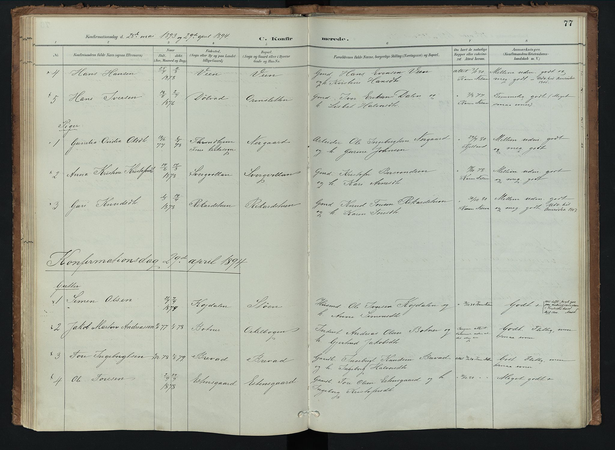 Kvikne prestekontor, AV/SAH-PREST-064/H/Ha/Haa/L0008: Ministerialbok nr. 8, 1887-1911, s. 77