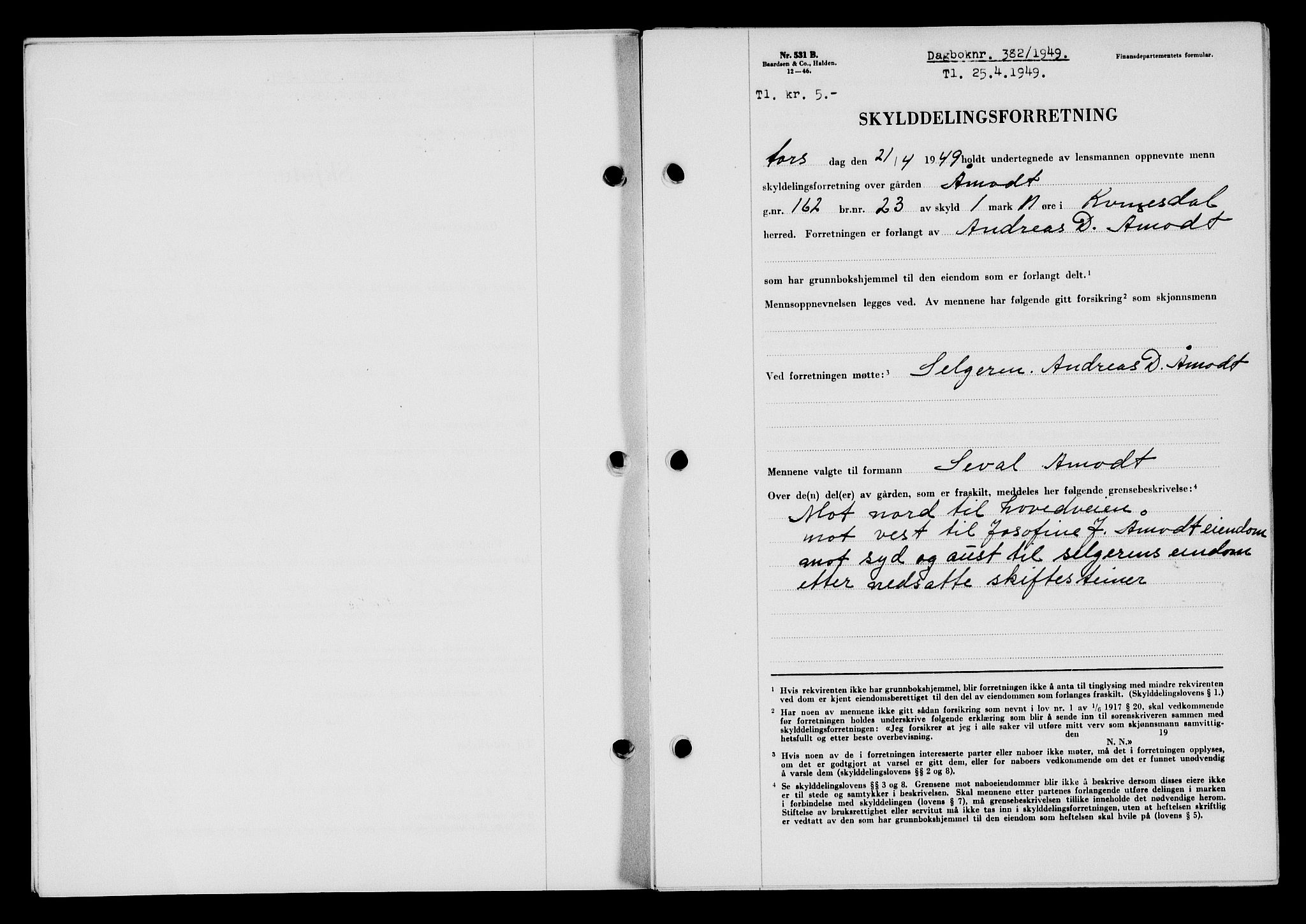 Flekkefjord sorenskriveri, SAK/1221-0001/G/Gb/Gba/L0065: Pantebok nr. A-13, 1949-1949, Dagboknr: 382/1949