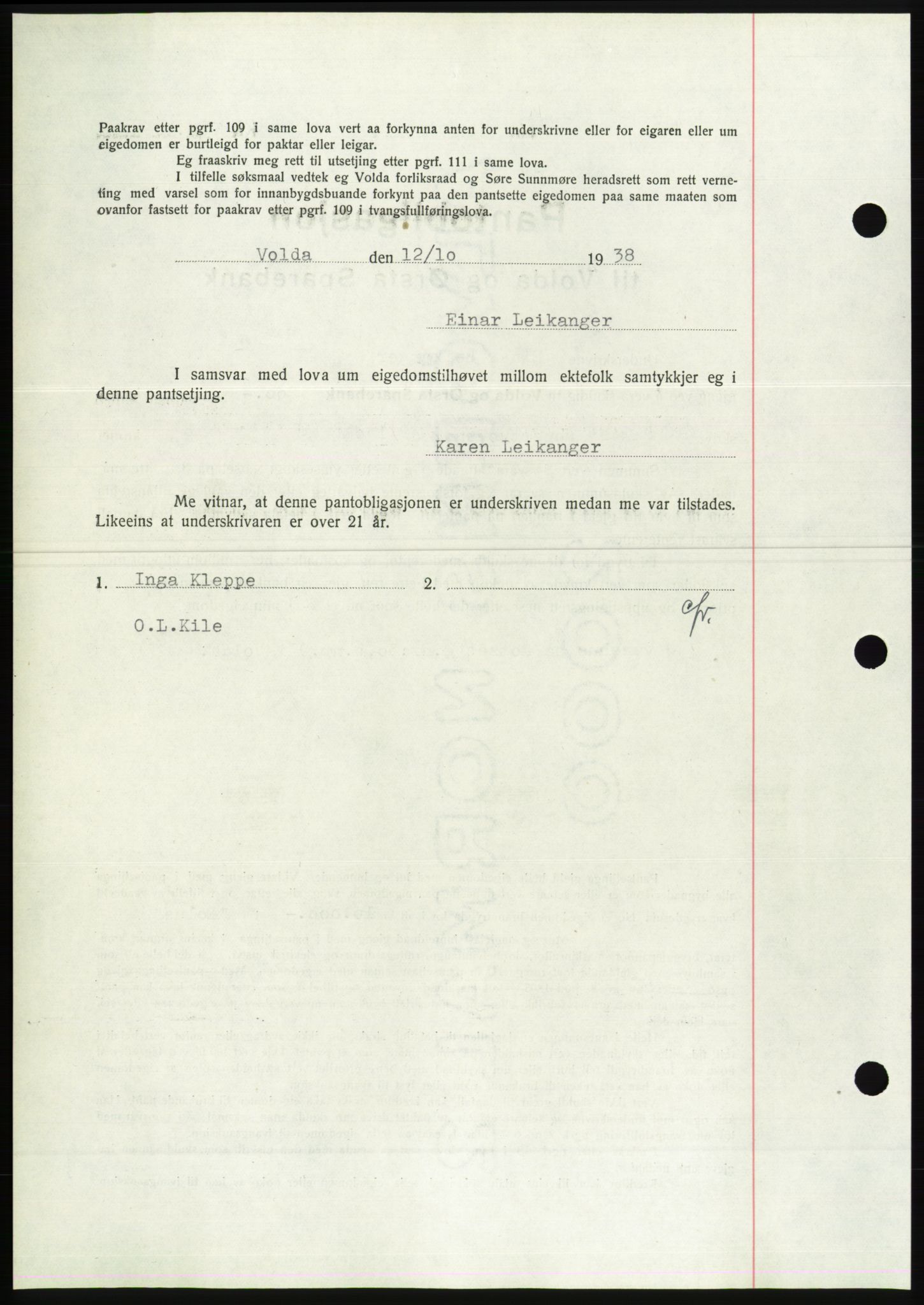 Søre Sunnmøre sorenskriveri, AV/SAT-A-4122/1/2/2C/L0066: Pantebok nr. 60, 1938-1938, Dagboknr: 1426/1938