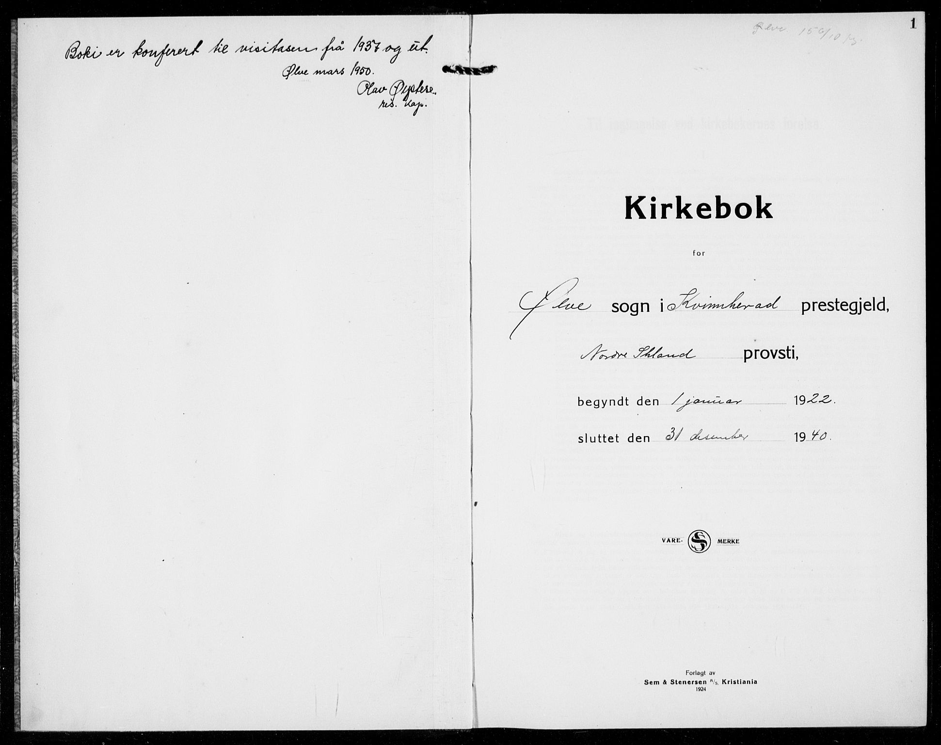 Kvinnherad sokneprestembete, SAB/A-76401/H/Hab: Klokkerbok nr. E 2, 1922-1940, s. 1