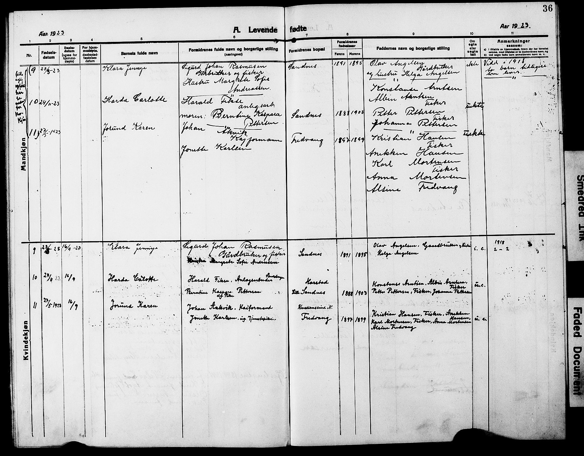 Ministerialprotokoller, klokkerbøker og fødselsregistre - Nordland, SAT/A-1459/885/L1215: Klokkerbok nr. 885C04, 1916-1929, s. 36