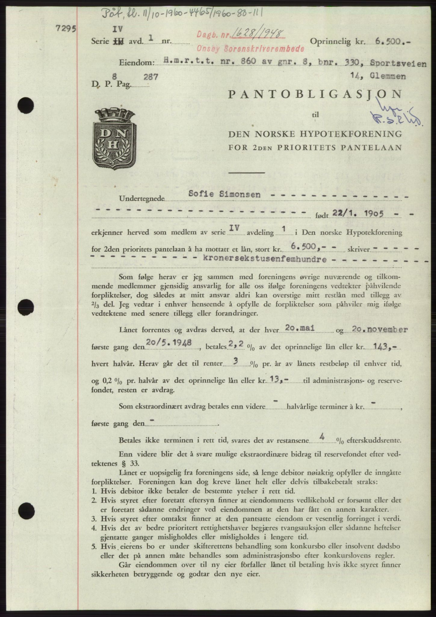Onsøy sorenskriveri, SAO/A-10474/G/Ga/Gac/L0007: Pantebok nr. B 14-7, 1948-1948, Dagboknr: 1628/1948