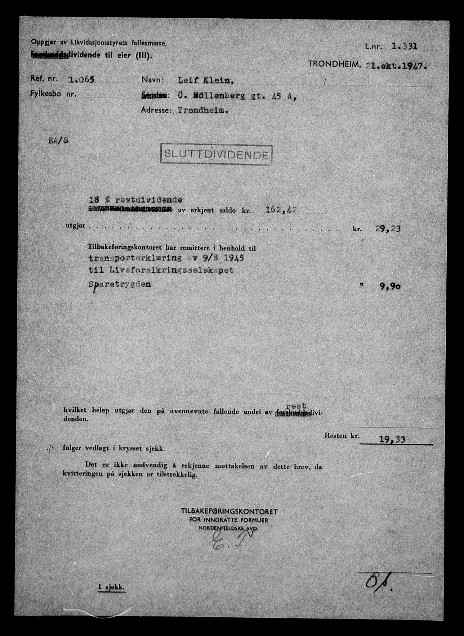 Justisdepartementet, Tilbakeføringskontoret for inndratte formuer, AV/RA-S-1564/H/Hc/Hca/L0902: --, 1945-1947, s. 124