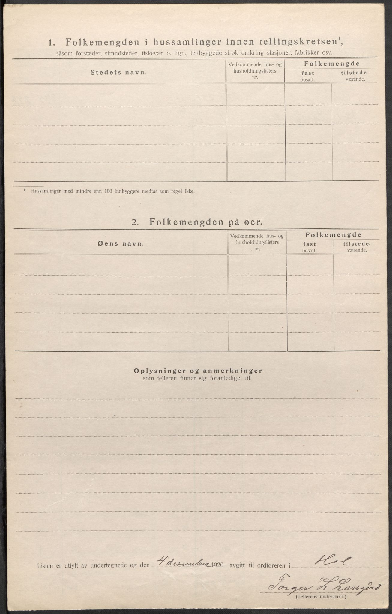 SAKO, Folketelling 1920 for 0620 Hol herred, 1920, s. 20