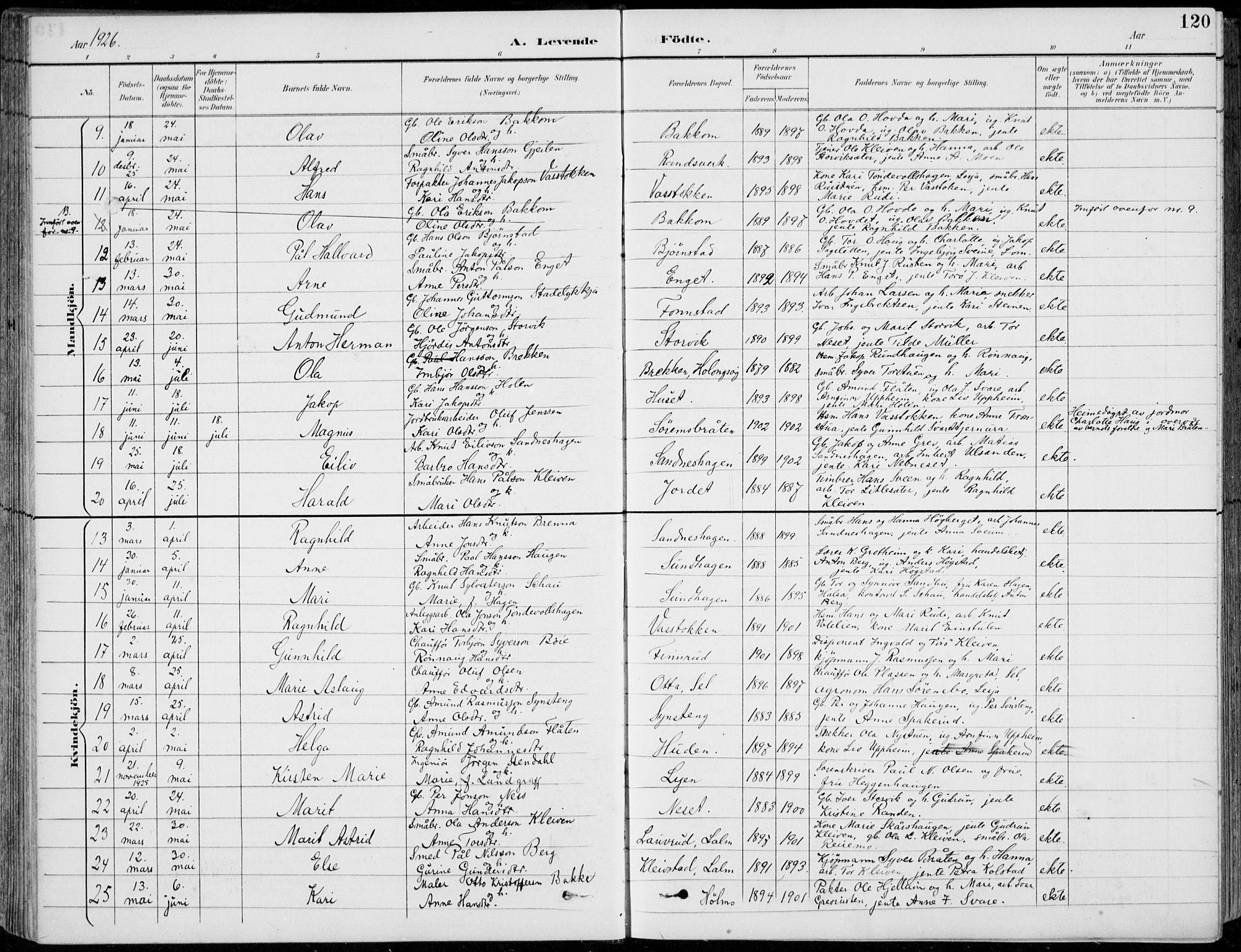Vågå prestekontor, AV/SAH-PREST-076/H/Ha/Hab/L0002: Klokkerbok nr. 2, 1894-1939, s. 120