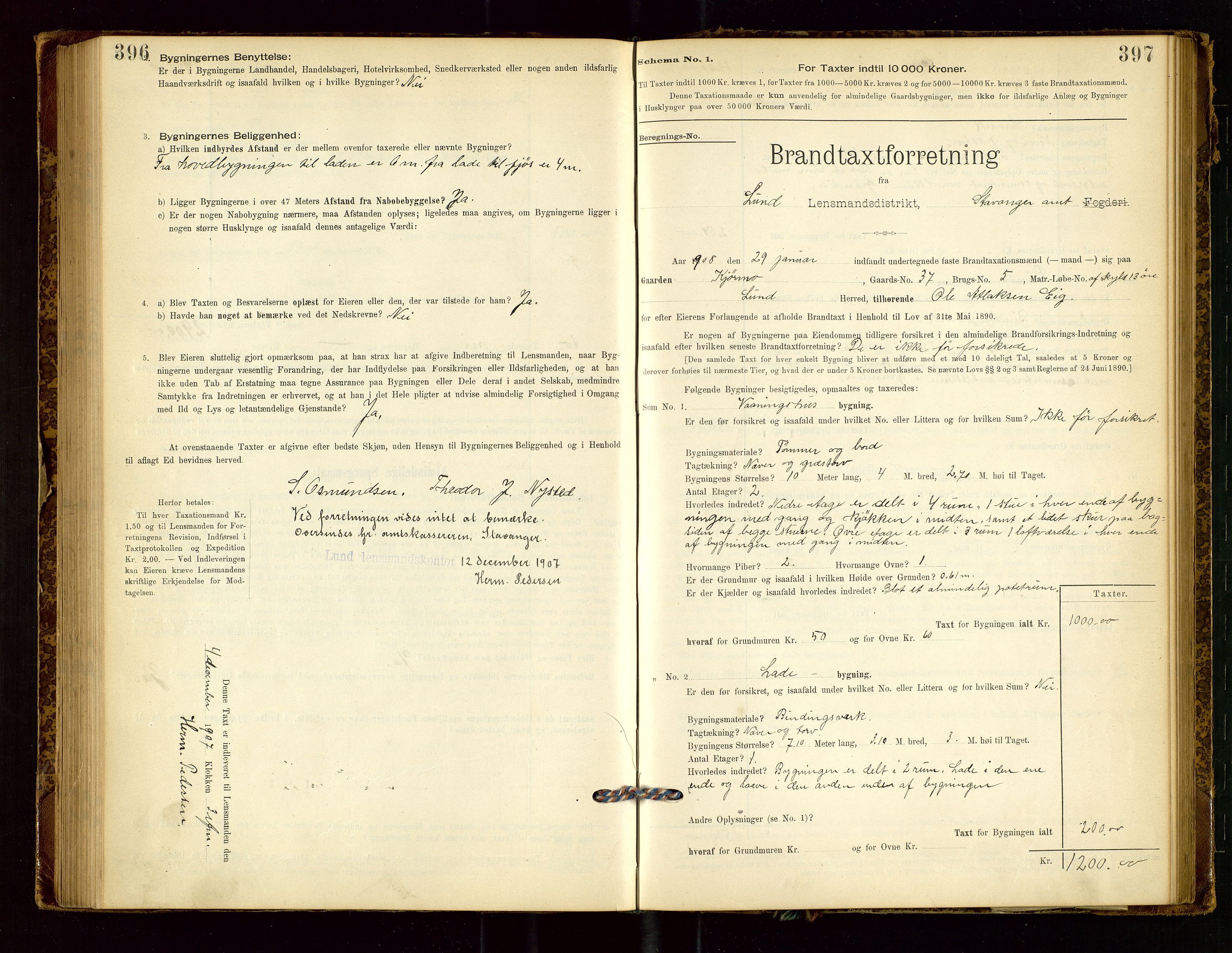 Lund lensmannskontor, SAST/A-100303/Gob/L0001: "Brandtakstprotokol", 1894-1907, s. 396-397