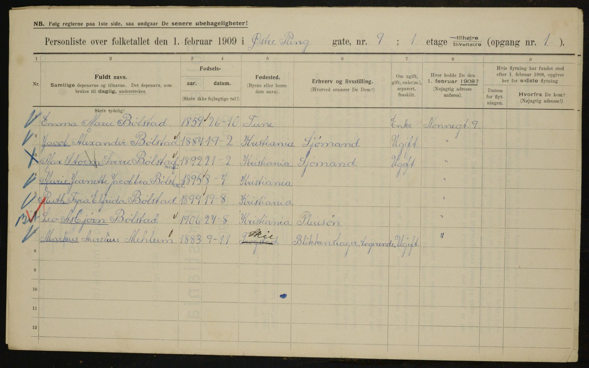 OBA, Kommunal folketelling 1.2.1909 for Kristiania kjøpstad, 1909, s. 41481