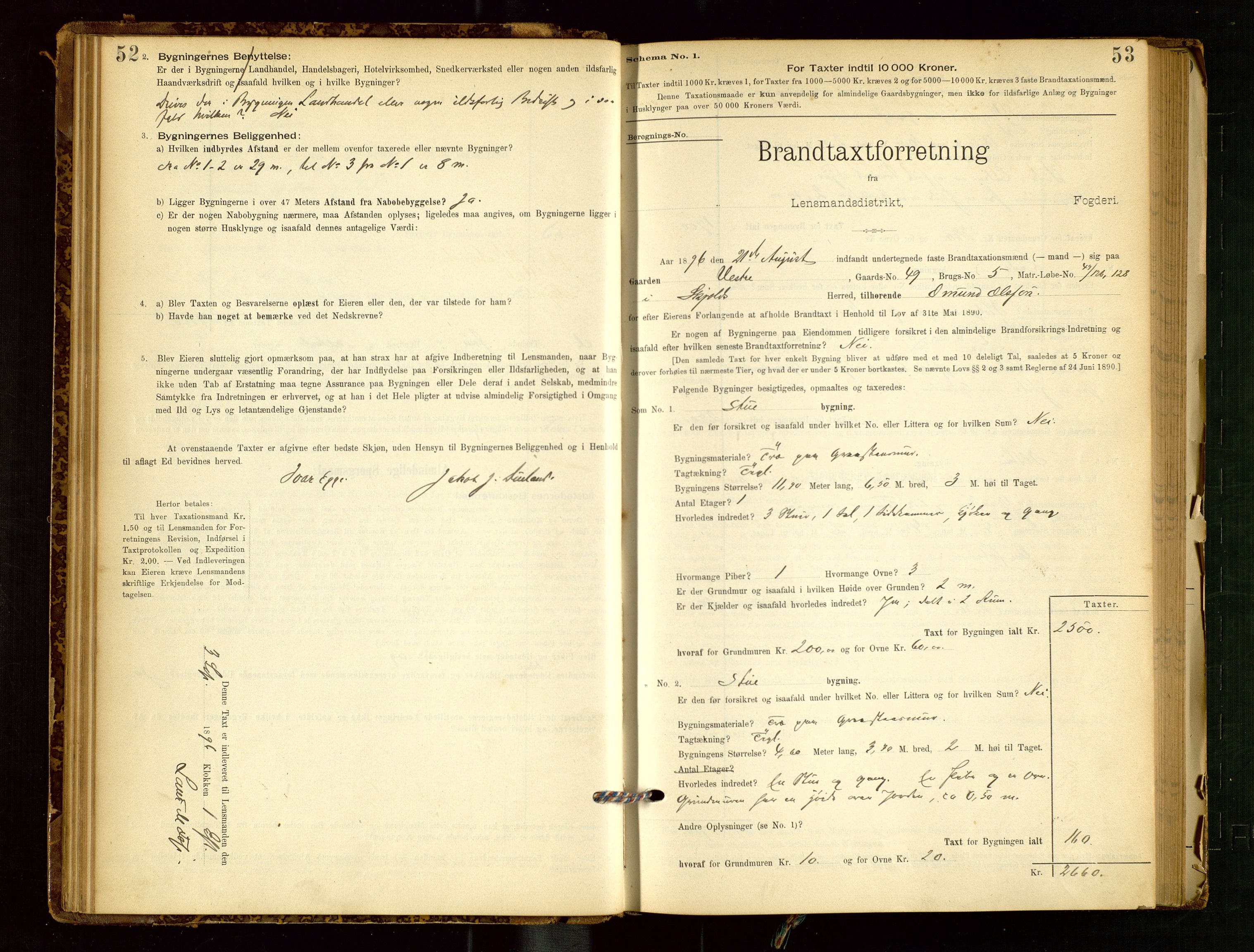 Skjold lensmannskontor, AV/SAST-A-100182/Gob/L0001: "Brandtaxationsprotokol for Skjold Lensmandsdistrikt Ryfylke Fogderi", 1894-1939, s. 52-53