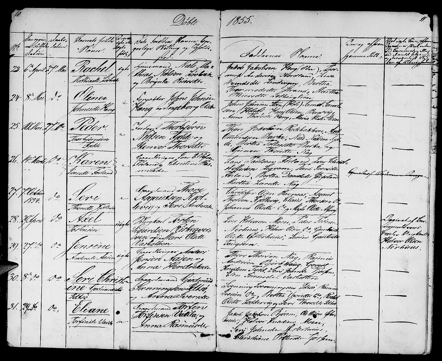 Strand sokneprestkontor, AV/SAST-A-101828/H/Ha/Hab/L0003: Klokkerbok nr. B 3, 1855-1881, s. 10-11