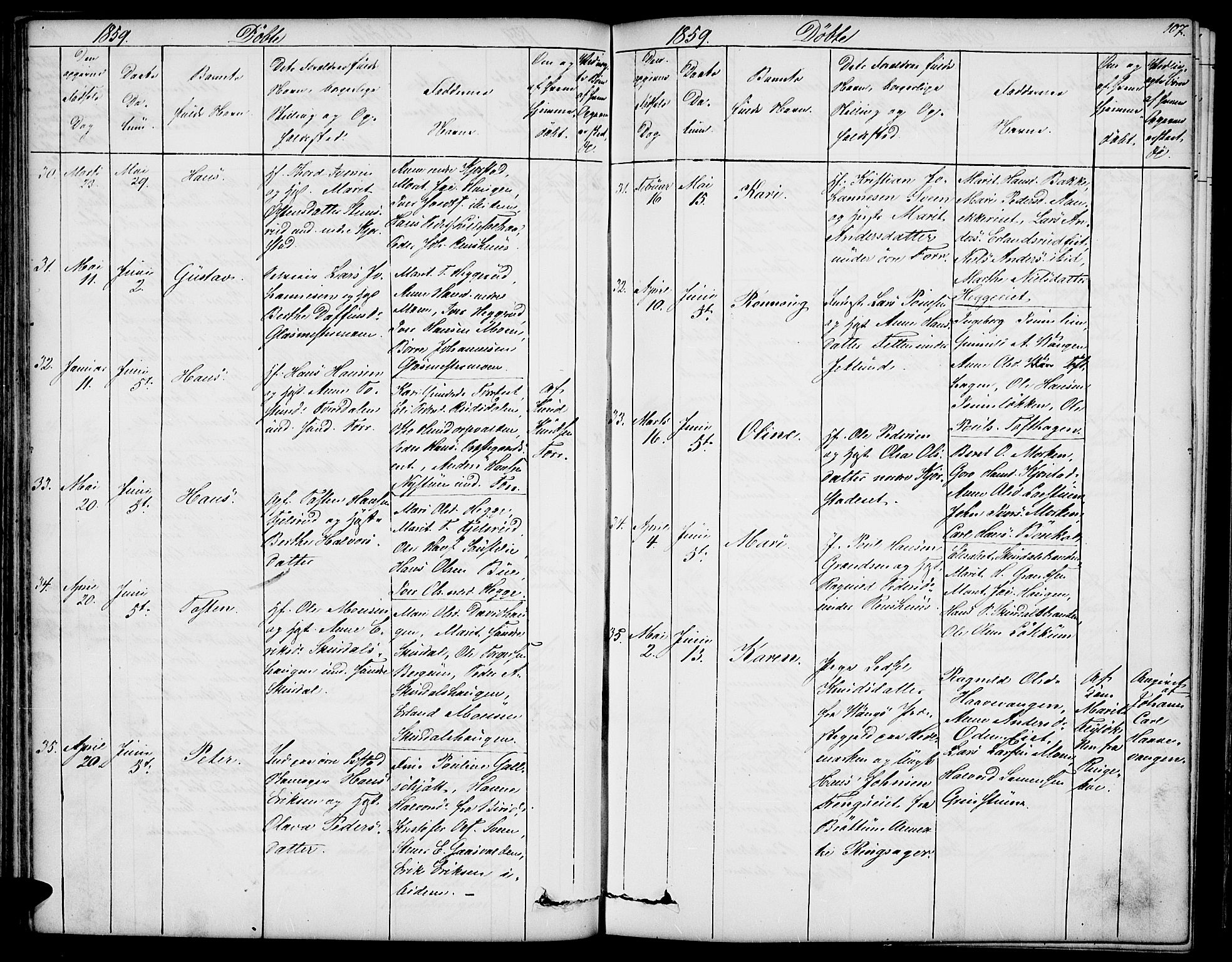 Sør-Fron prestekontor, AV/SAH-PREST-010/H/Ha/Hab/L0001: Klokkerbok nr. 1, 1844-1863, s. 107