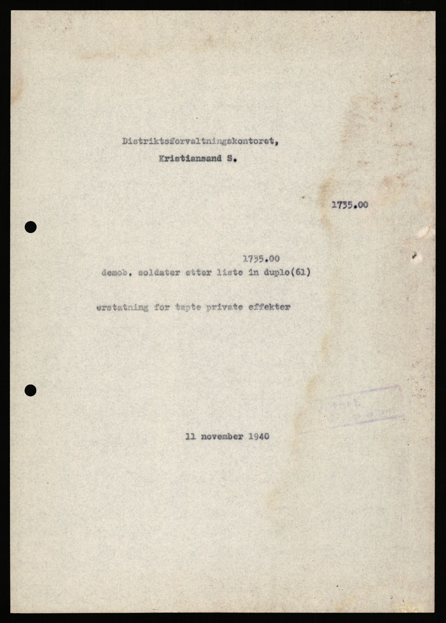 Justisdepartementet, Oppgjørsavdelingen, AV/RA-S-1056/G/Ga/L0012/0001: -- / Anvisningslister for utbetalinger i effektsaker, 1940-1942, s. 587