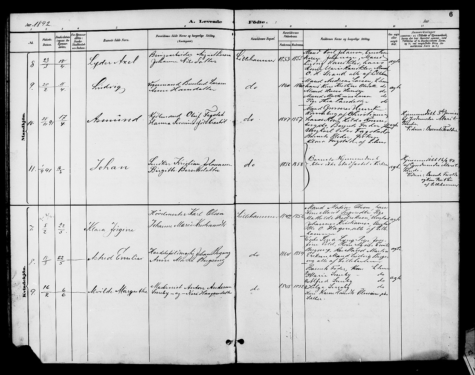 Fåberg prestekontor, AV/SAH-PREST-086/H/Ha/Hab/L0008: Klokkerbok nr. 8, 1891-1900, s. 6