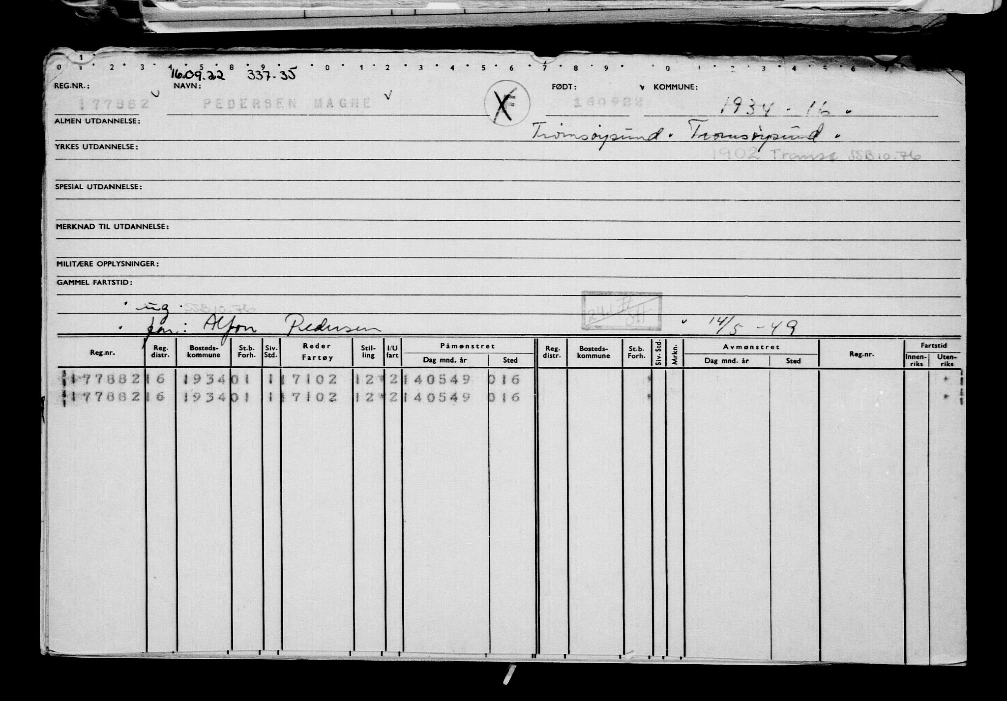 Direktoratet for sjømenn, RA/S-3545/G/Gb/L0210: Hovedkort, 1922, s. 654