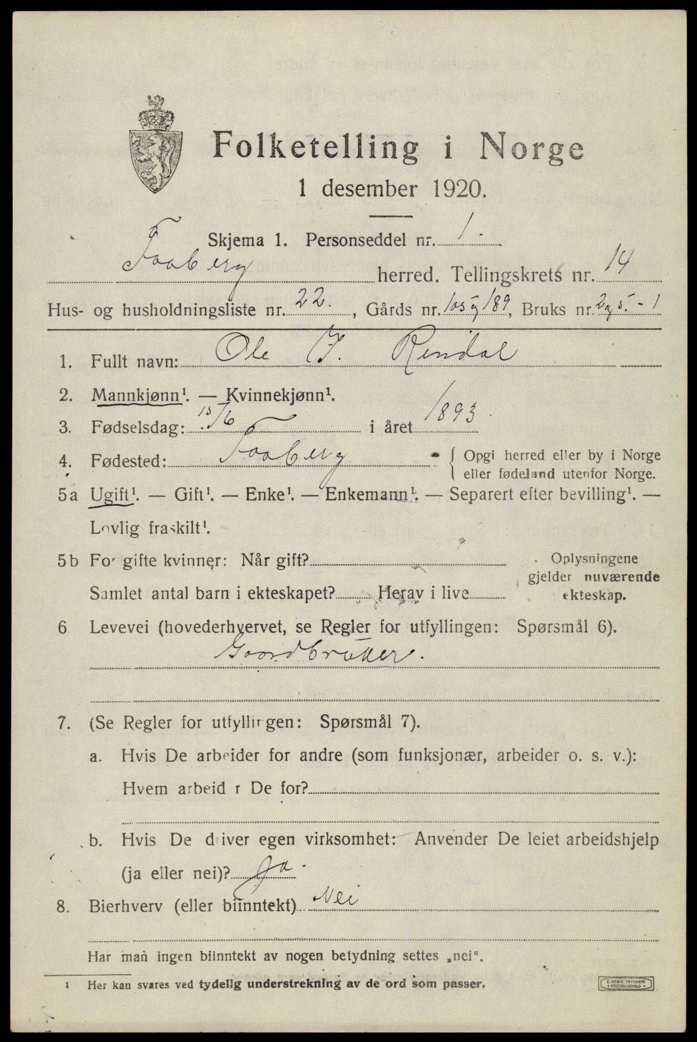 SAH, Folketelling 1920 for 0524 Fåberg herred, 1920, s. 15008